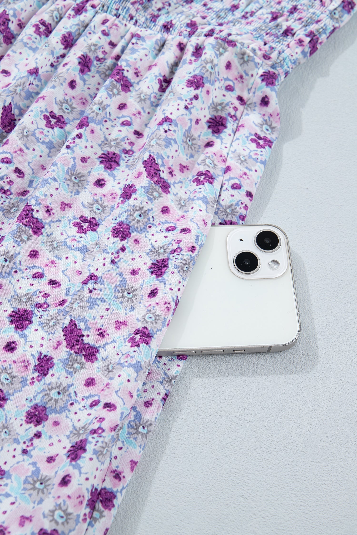 Size Floral-Print Plus Floral-Print Square Neck Smocked Maxi Dress in Purple