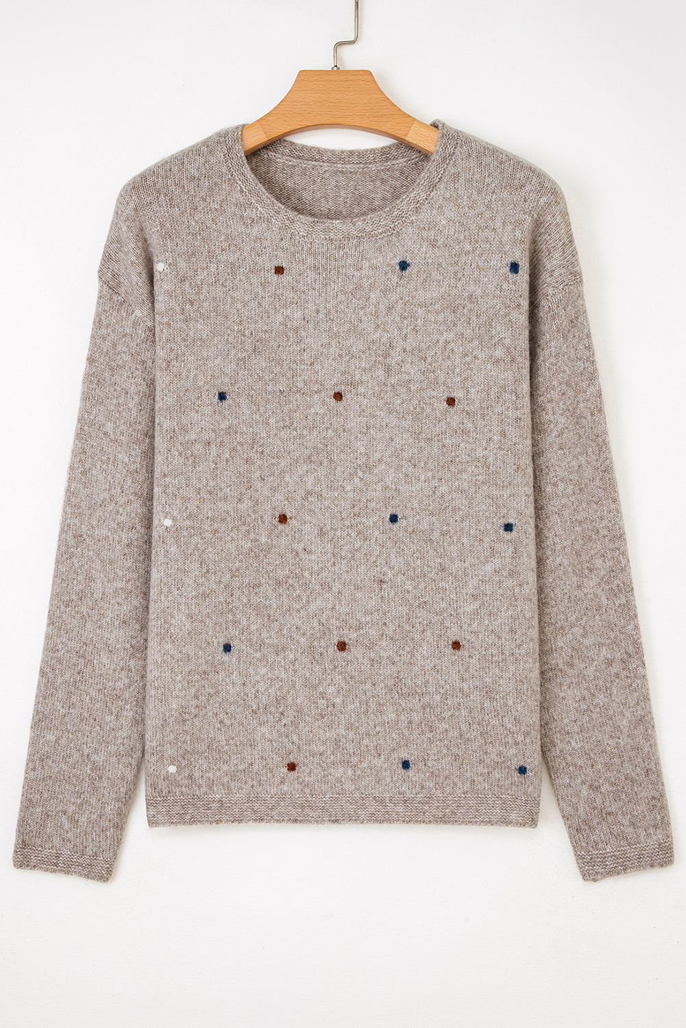 Colored Dot Contrast Dot Detail Drop-Shoulder Knit Top