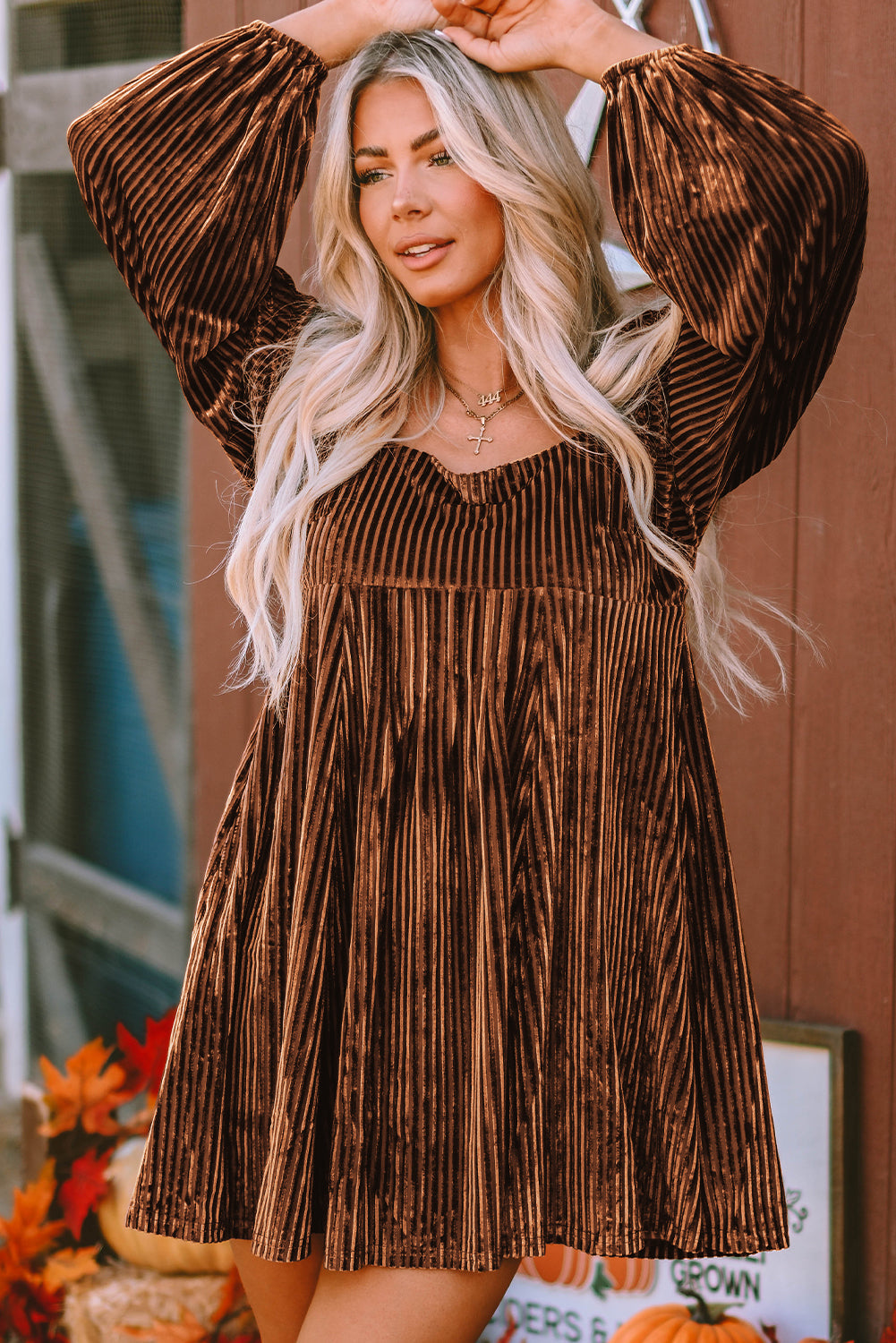 Women's Tie Back Velvet Babydoll Dress