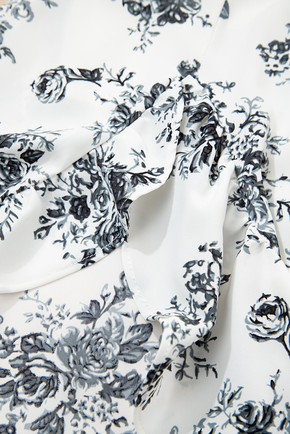 Black High-Waisted Boho Floral Ruffle Split Maxi Skirt in White