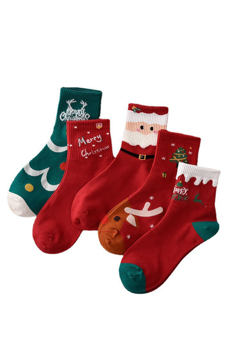 Festive 5 Pairs Merry Christmas Cartoon Print Socks