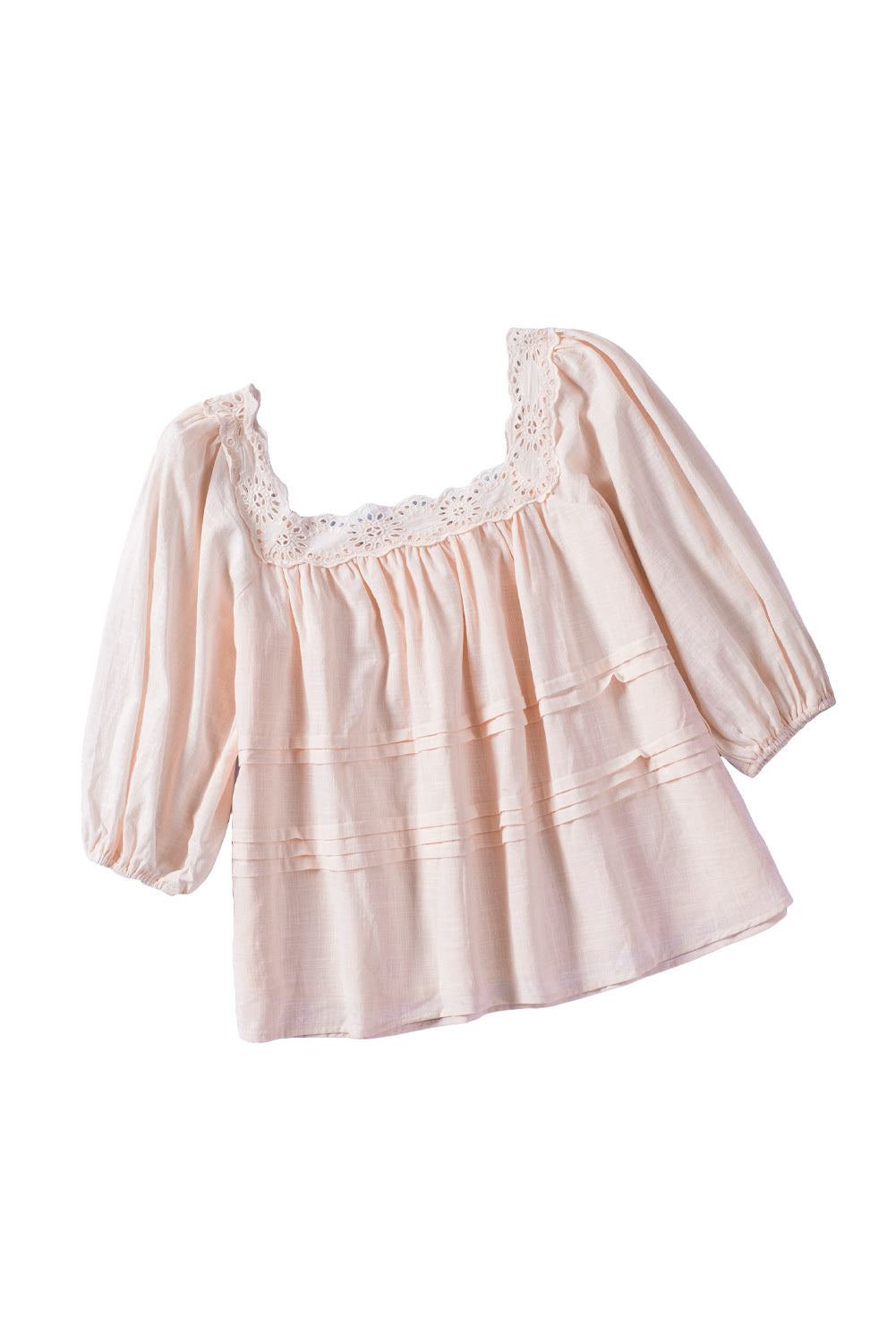 Women's Blouse Featuring Eyelet Babydoll Balloon Sleeve