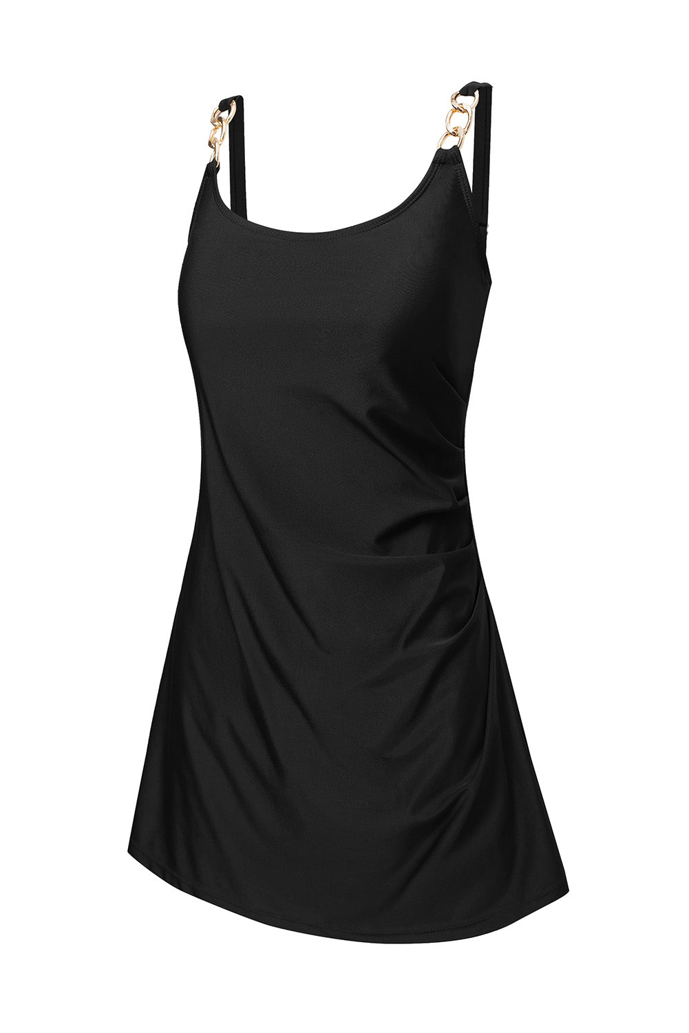 Grommet Shoulder Strap Pleated Swim Dress