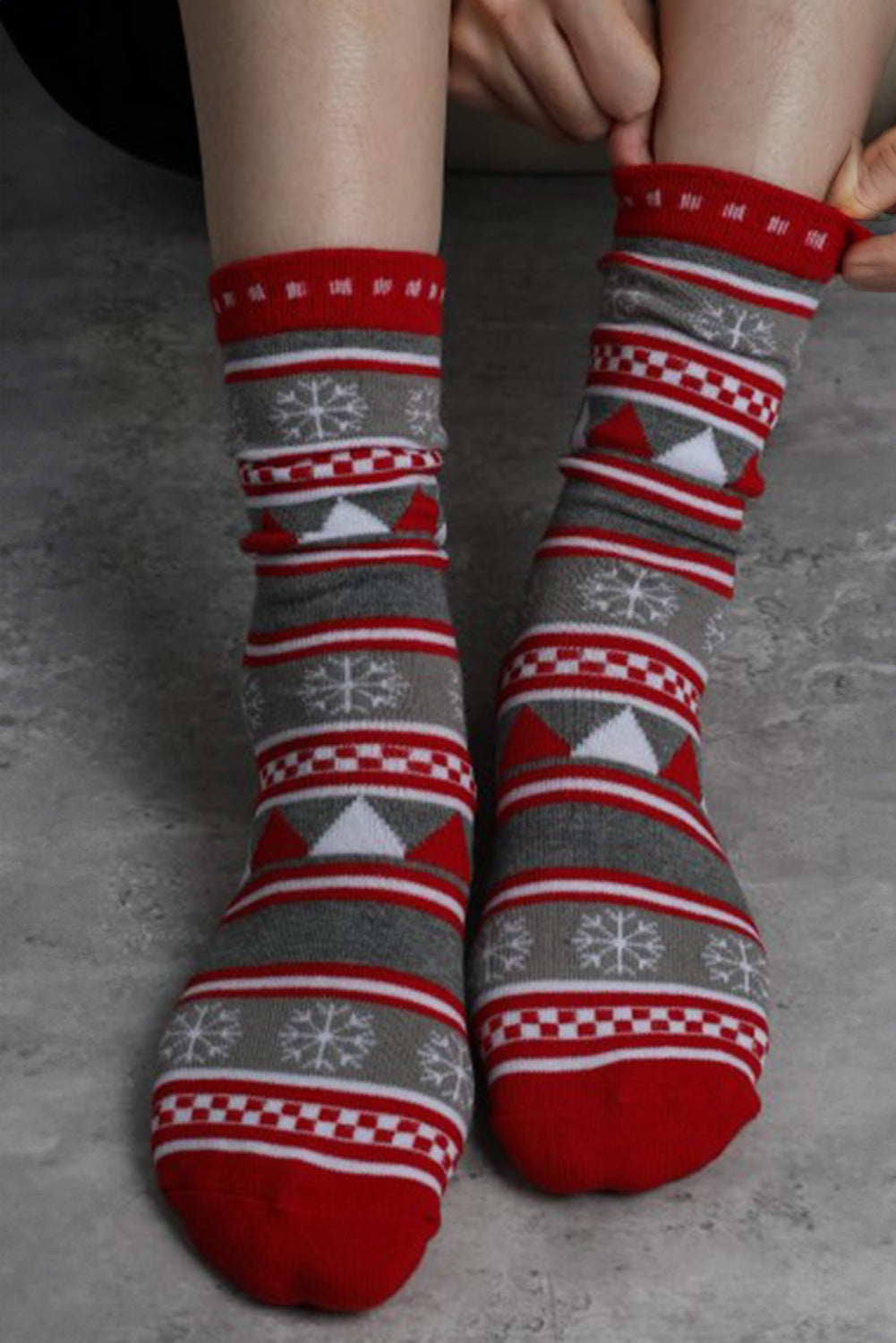 Snowflake Christmas Geometric Print Crew Socks