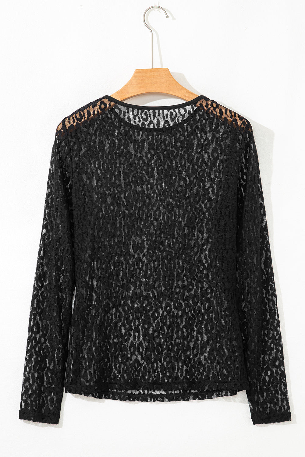 Pattern Sheer Leopard Sheer Mesh Long-Sleeved Top