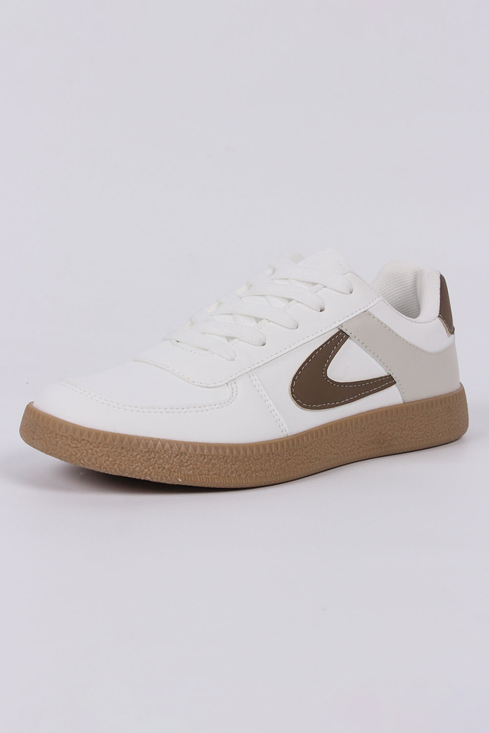 Color Contrast PU Leather Lace-up Sneakers