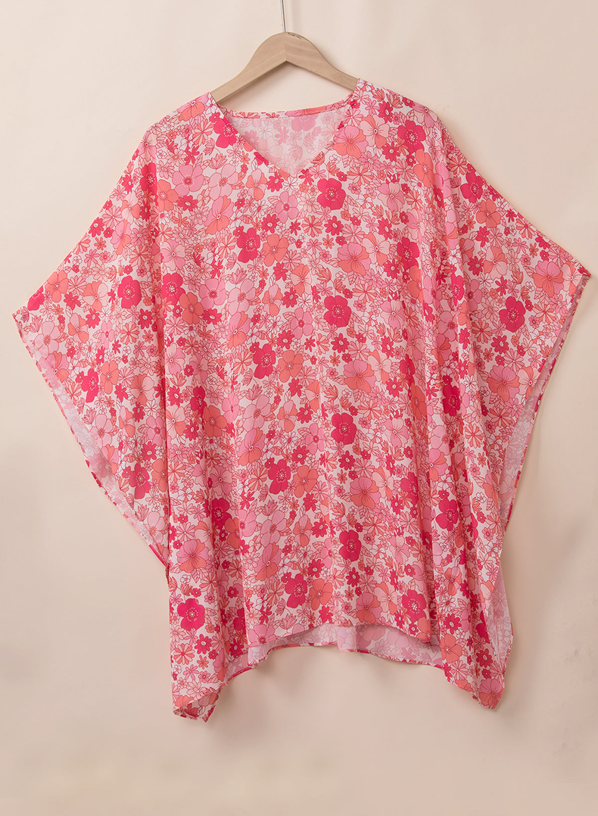 Blouse for Women V Neck Kimono Style Bohemian Floral-Print