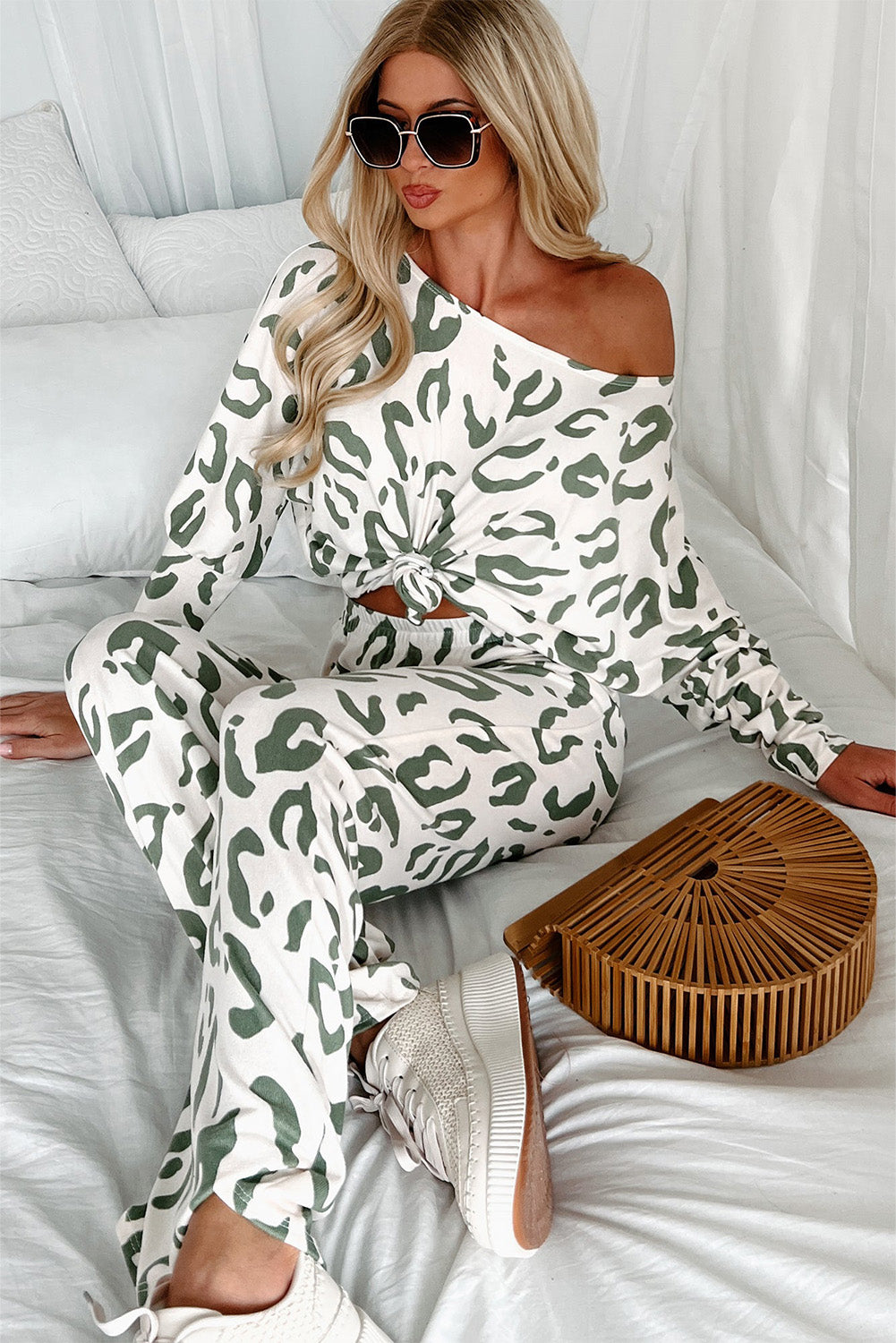 Leopard Animal Print Long-Sleeved and Pants Loungewear Set