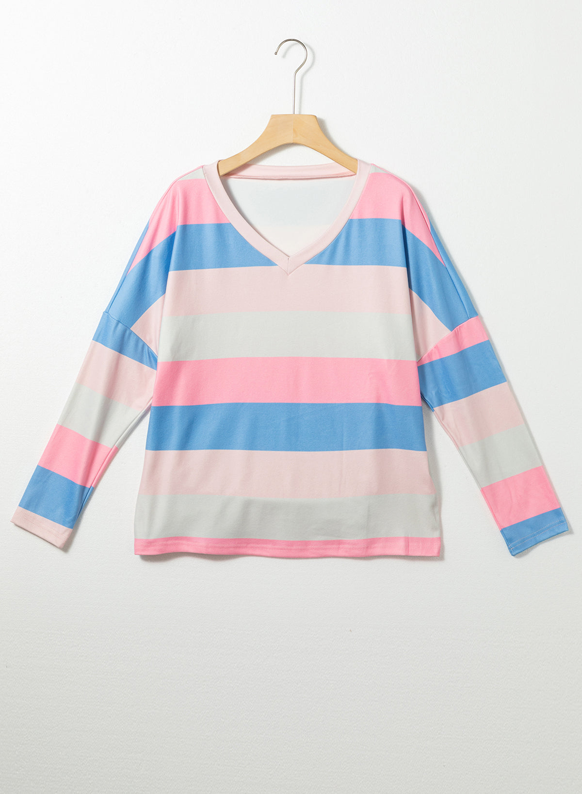 Women's Top with Striped V Neck Long-Sleeve