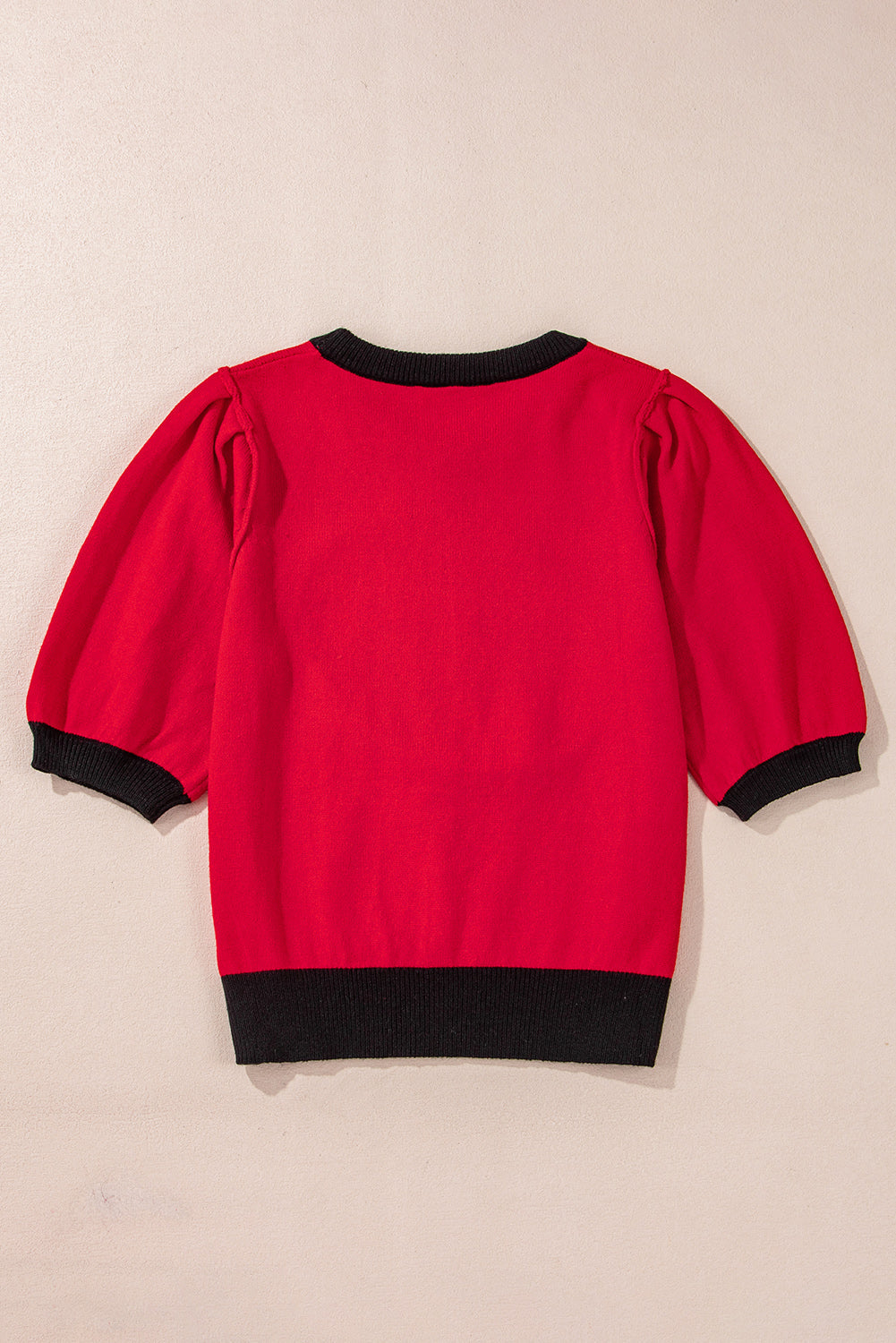 Sequin Rugby Color Block Puff Short Sleeve Sweater