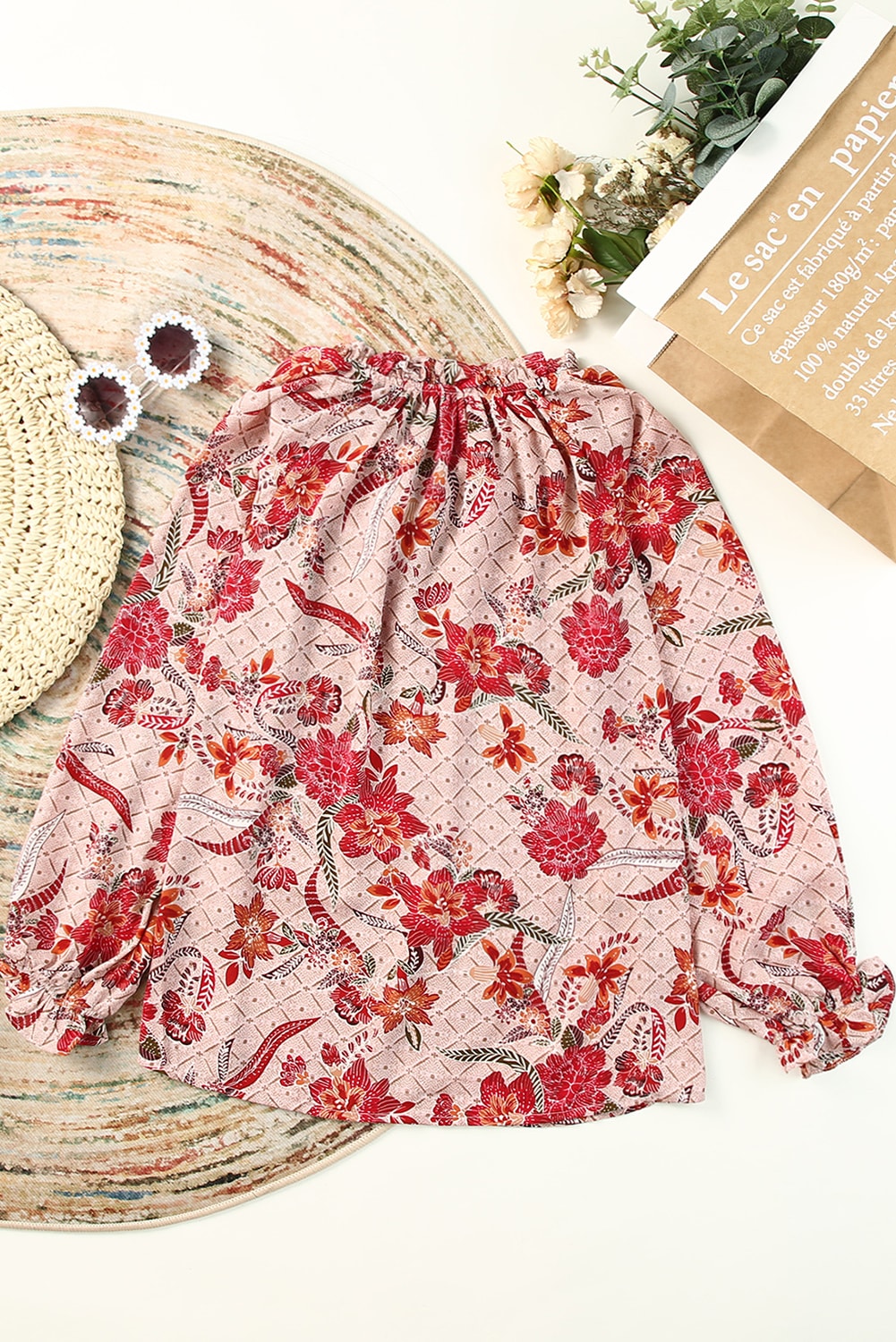 Women's Split V Neck Printed Blouse