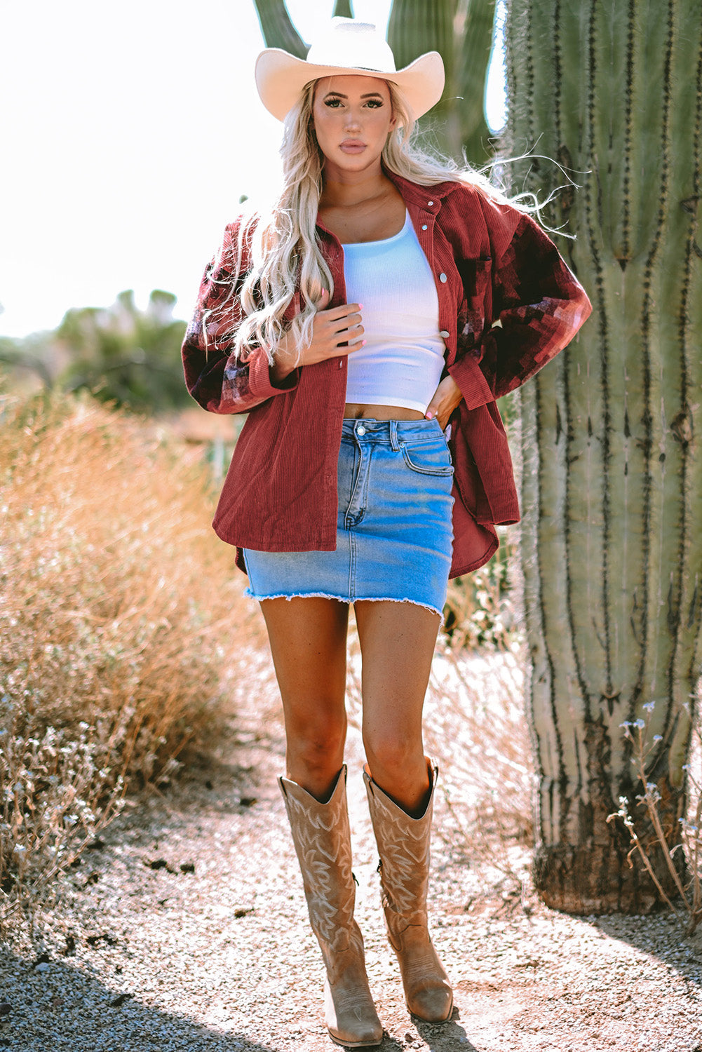 Checker Raw Edge Oversized Corduroy Jacket