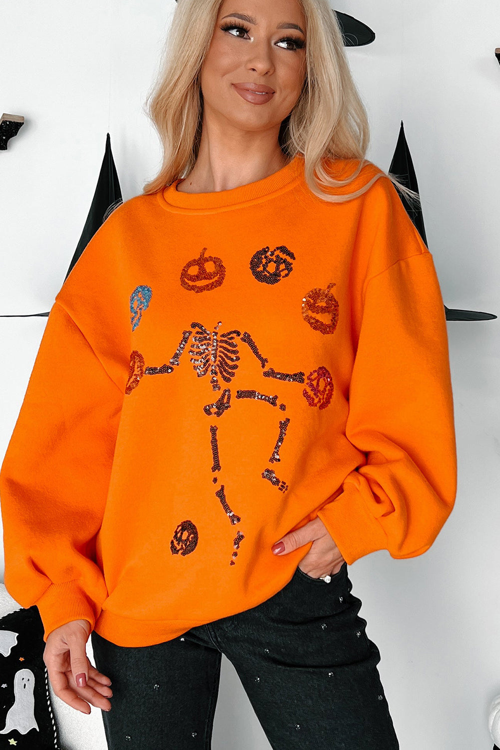 Dancing Critters Sequin Halloween Crewneck Sweatshirt