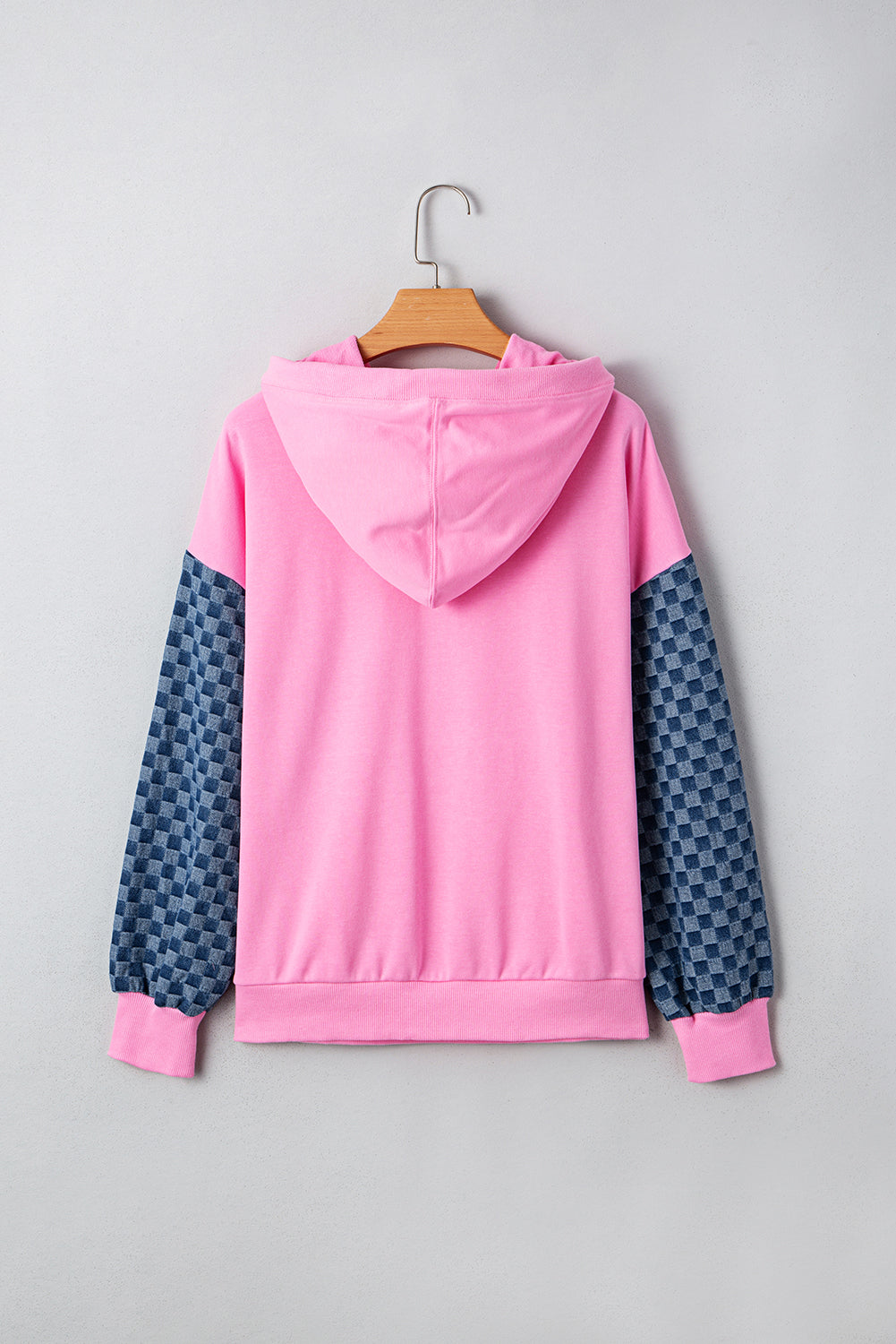 Patchwork Kangaroo Checkered Kangaroo Pocket Half Zip Hoodie