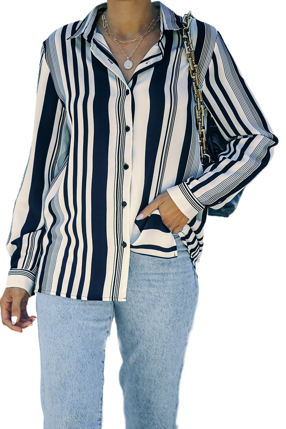 Women's Shirt with Navy Striped Contemporary Women