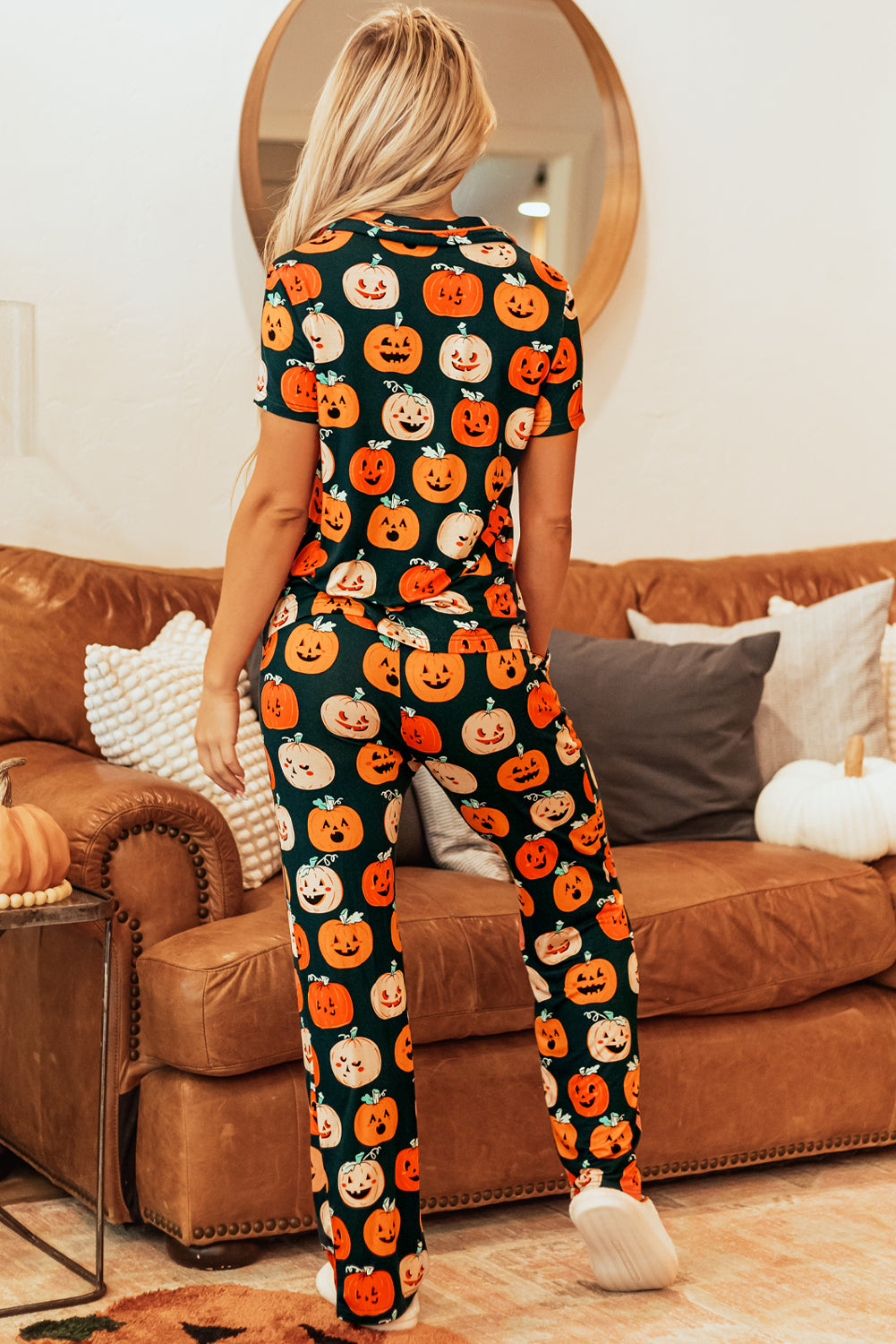 Pattern Short-Sleeved Halloween Short-Sleeved Shirt Pajama Set
