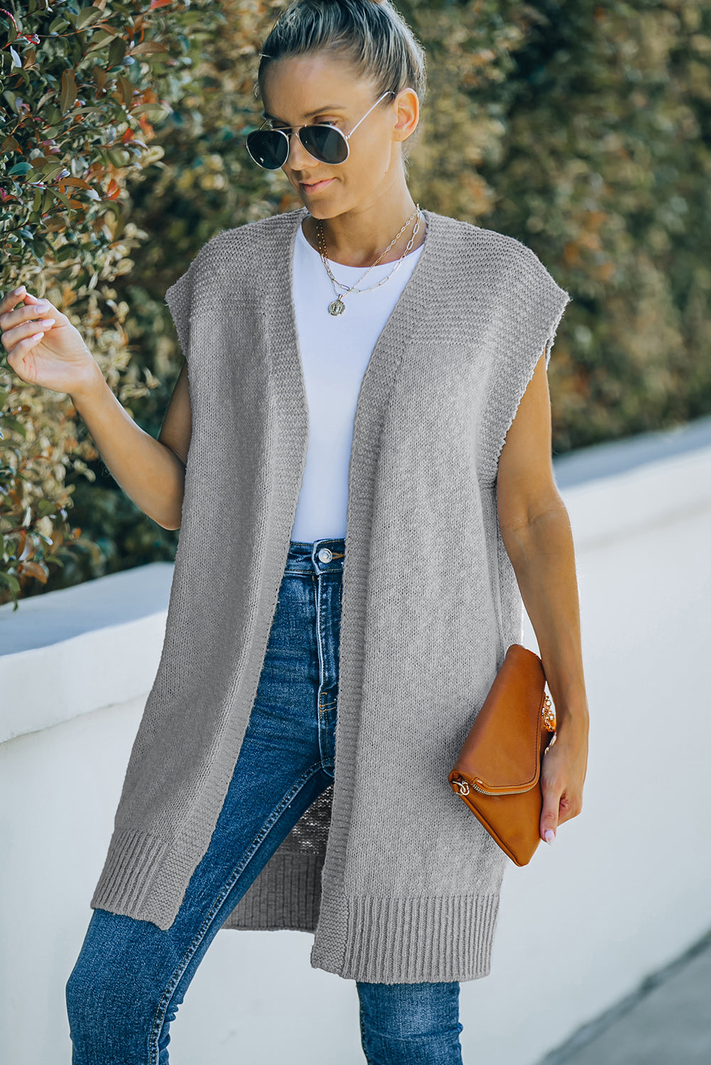 Women's Sweater Featuring Vest Cardigan Essential Gray
