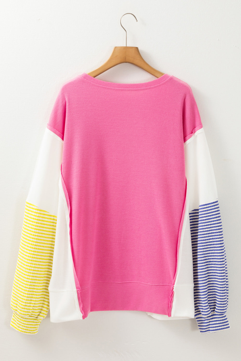 Colorblock Patchwork Striped Puff Sleeve Plus Size Top with Slits