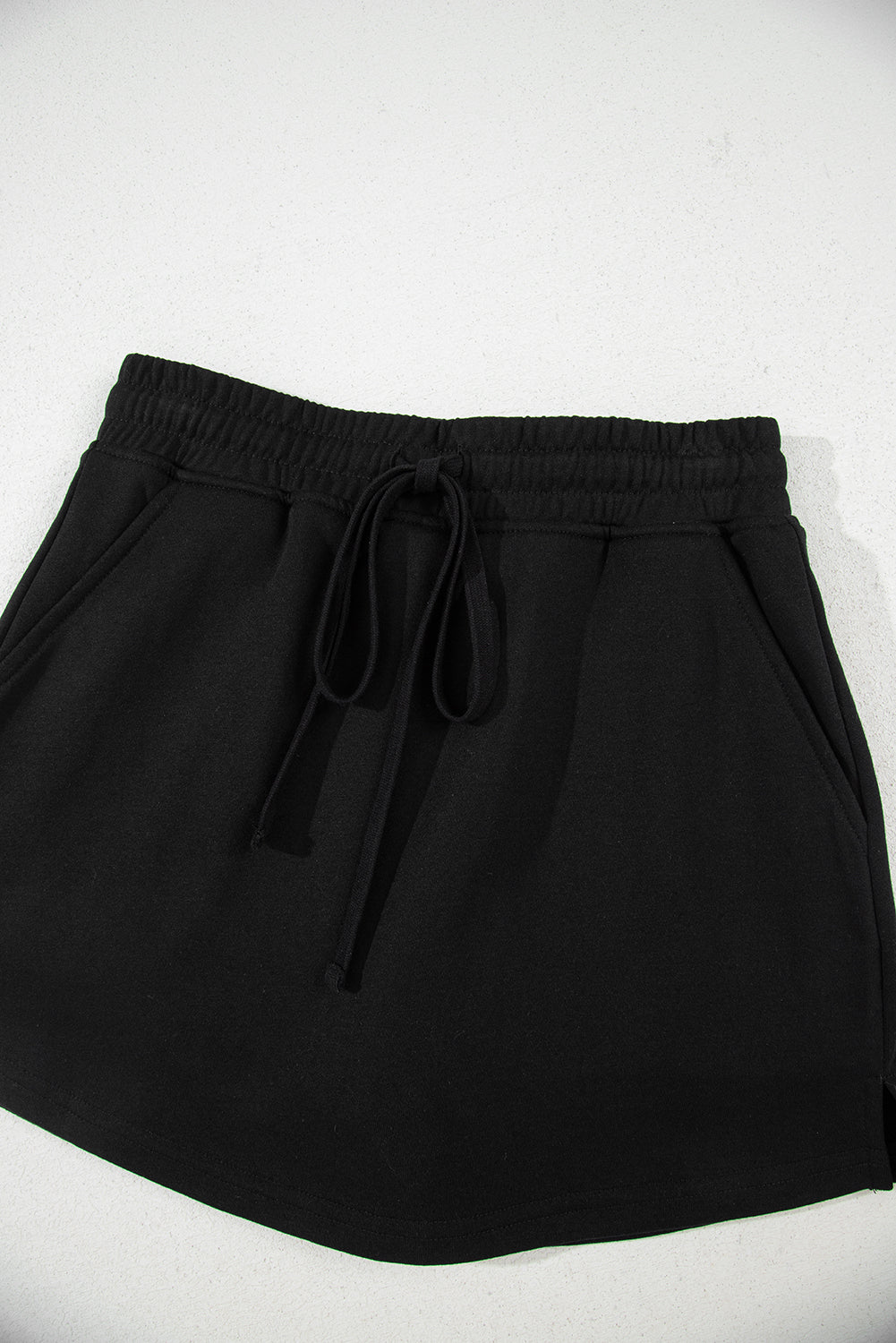 Terry Drawcord French Drawcord Elastic Waistband Mini Skort in Black