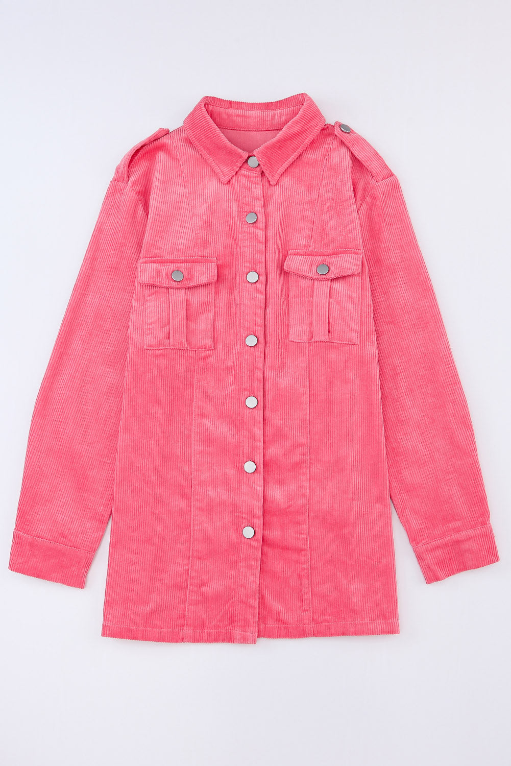 Women's Jacket with Flap Pocket Pink Cord Button-Front