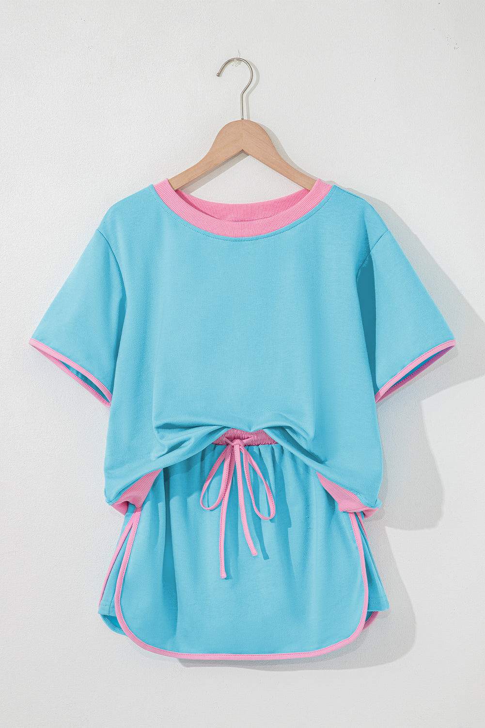 Colorblock Edge Turquoise Edge Drop-Shoulder T Shirt and Skort 2-Piece Outfit
