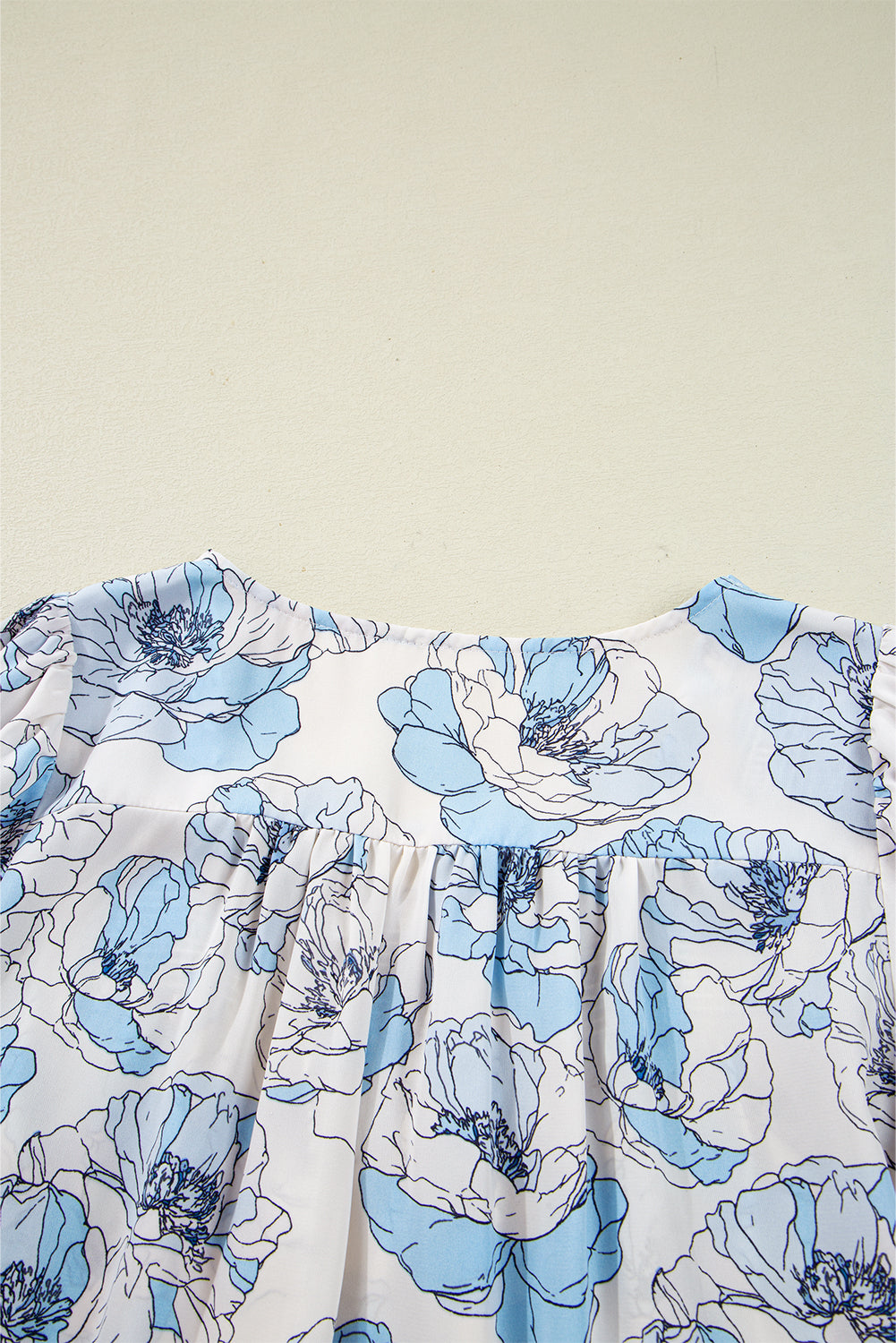 Floral-Print Frilly Smocked Square Neck Long-Sleeved Blouse