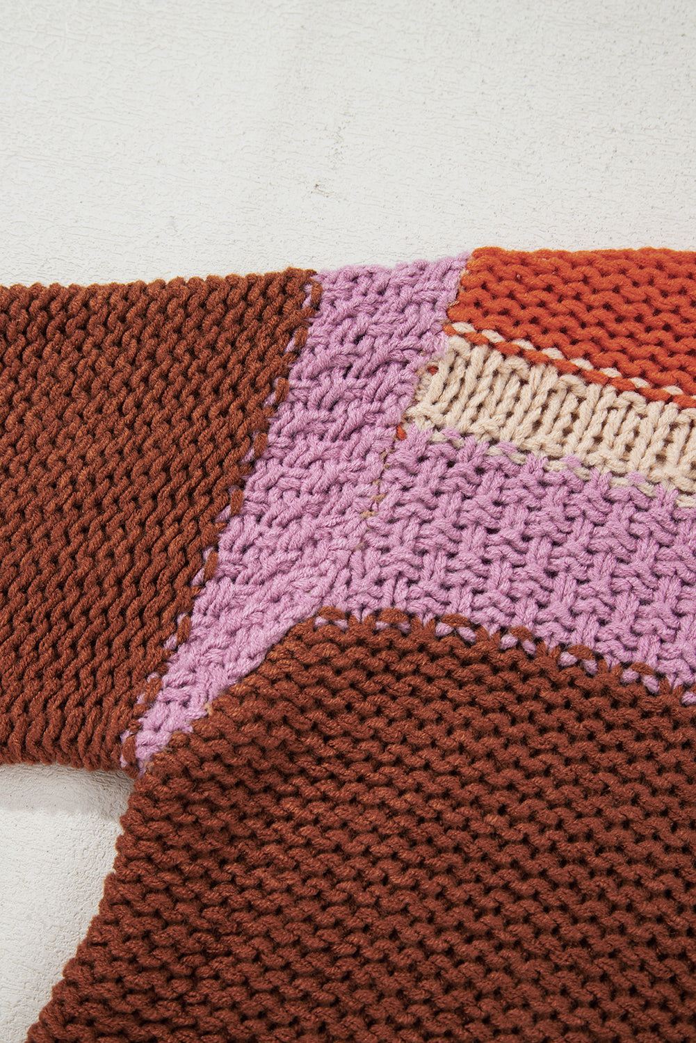 Cropped Colorblock Drop-Shoulder Chunky Knit Knit Top