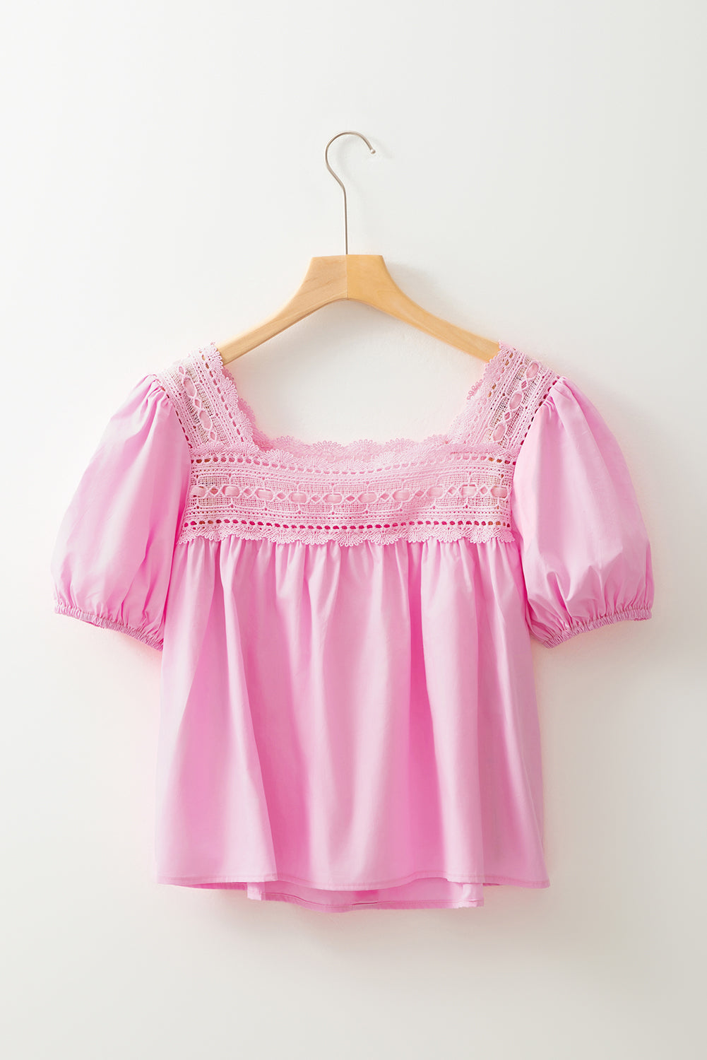 Light Pink Lace Square Neck Patchwork Blouse