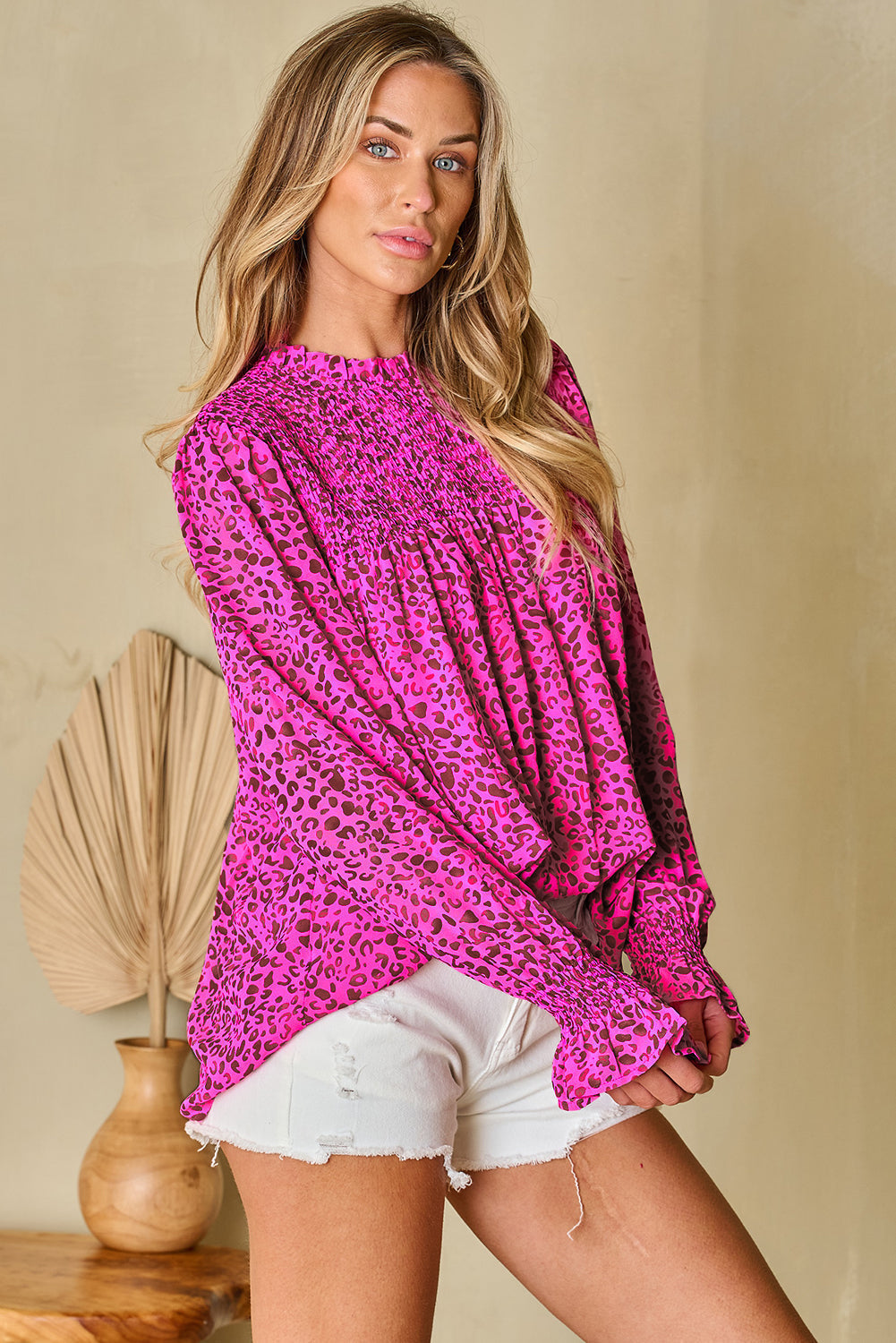 Women's Blouse with Shirred Balloon Sleeve Flowy
