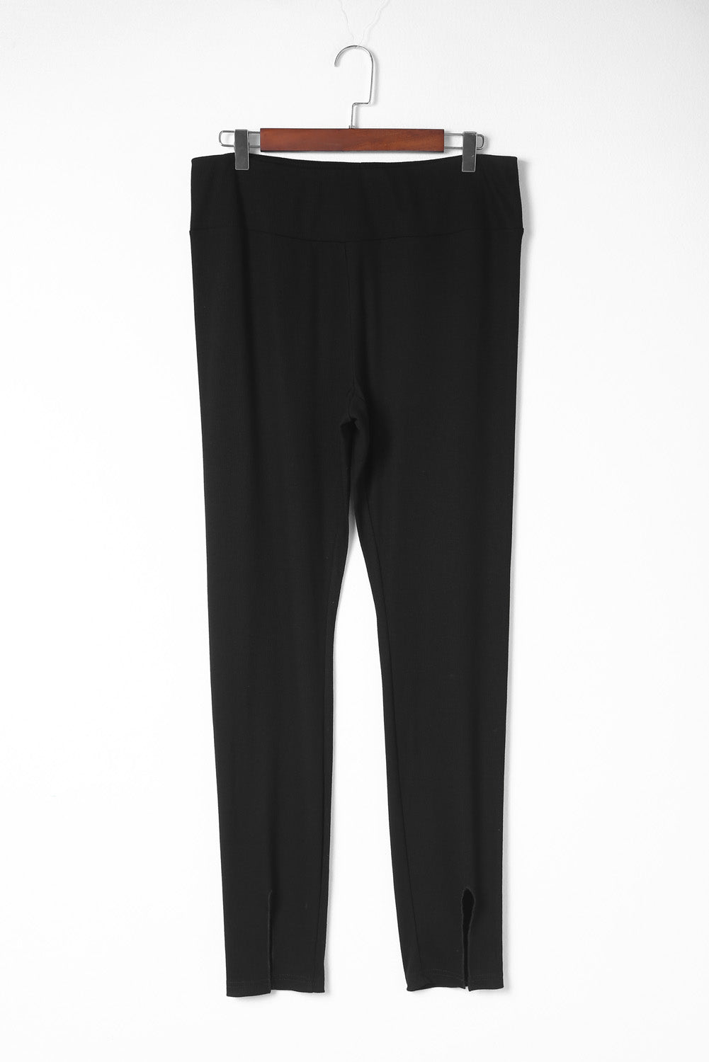 Women's Leggings with Rib-Knitted High-Rise Black Slit