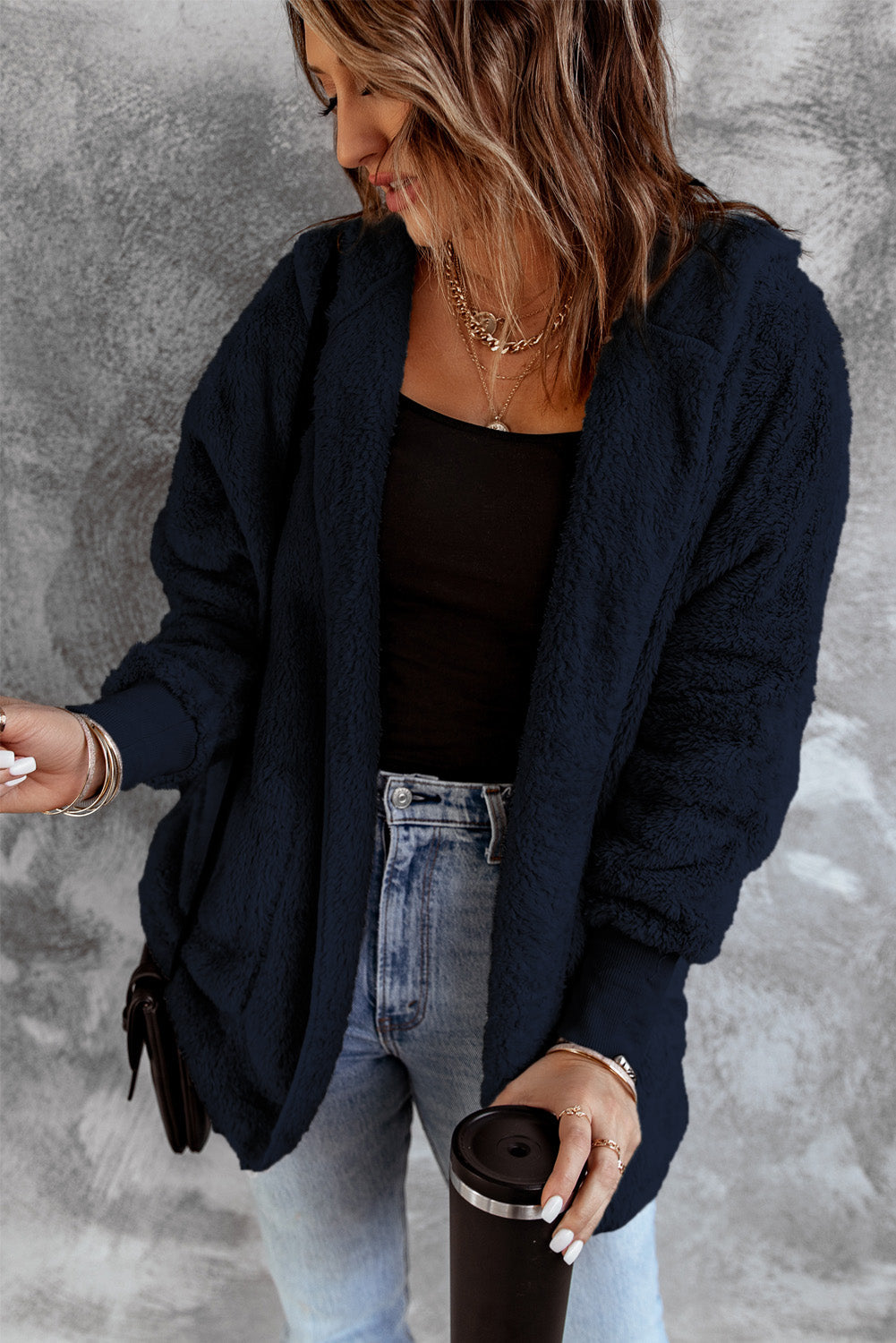 Pink Soft Fleece Hooded Open Front Jacket