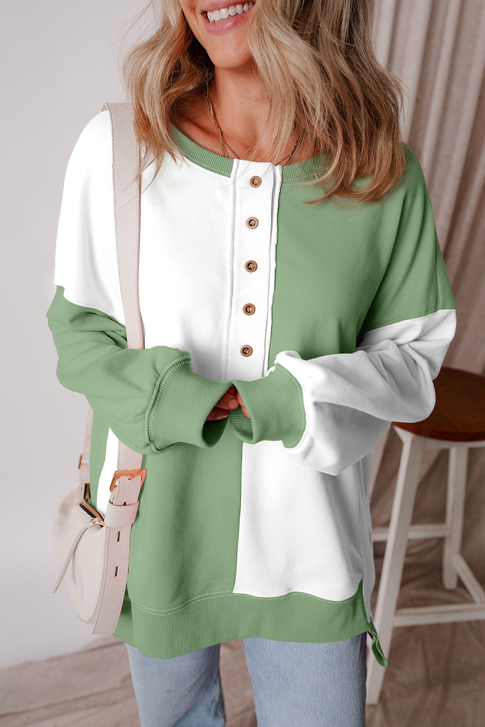 Colorblock Low Henley High Oversize Sweatshirt