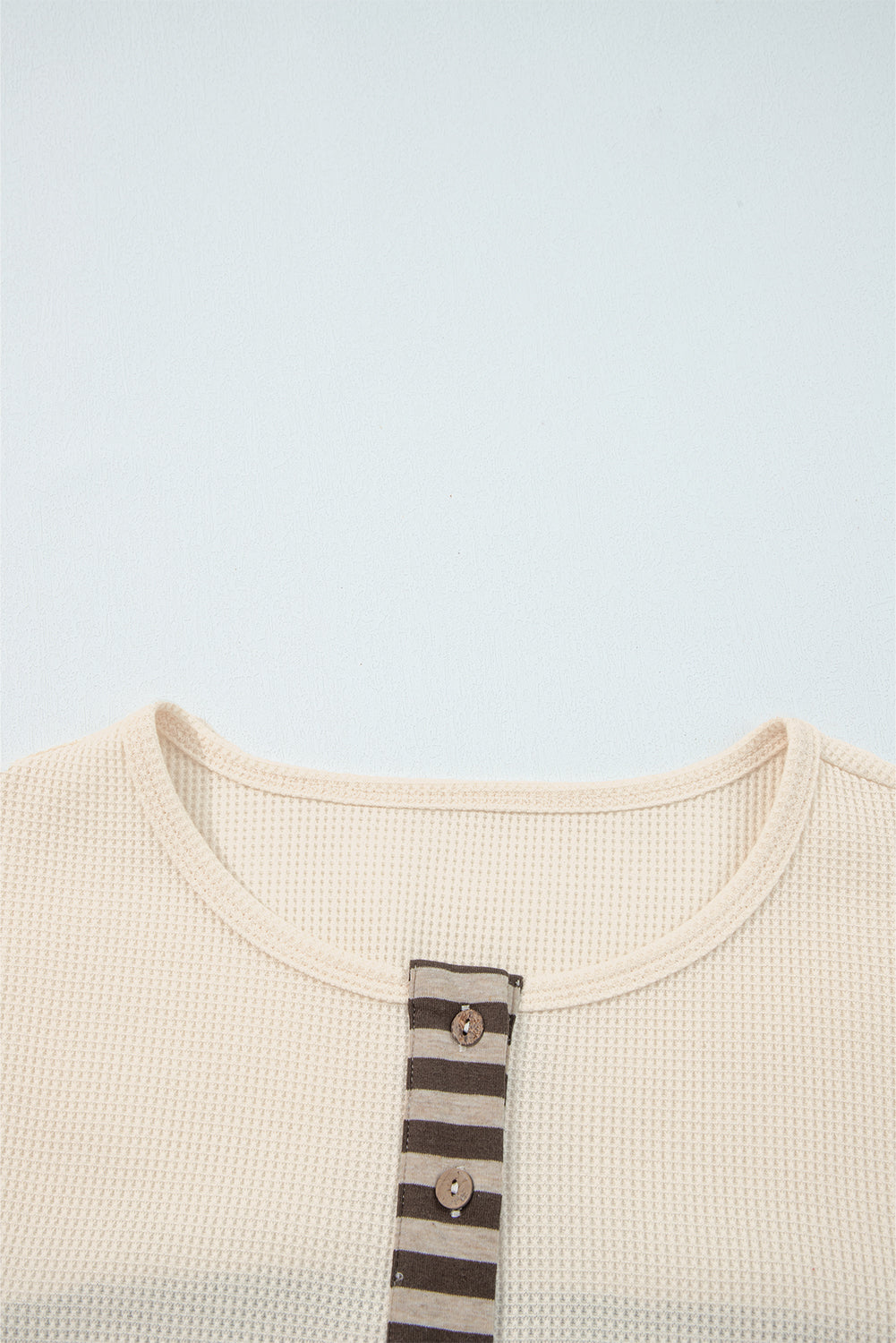 Stripe Plaid Waffle Plaid Patchwork Henley Knit Top