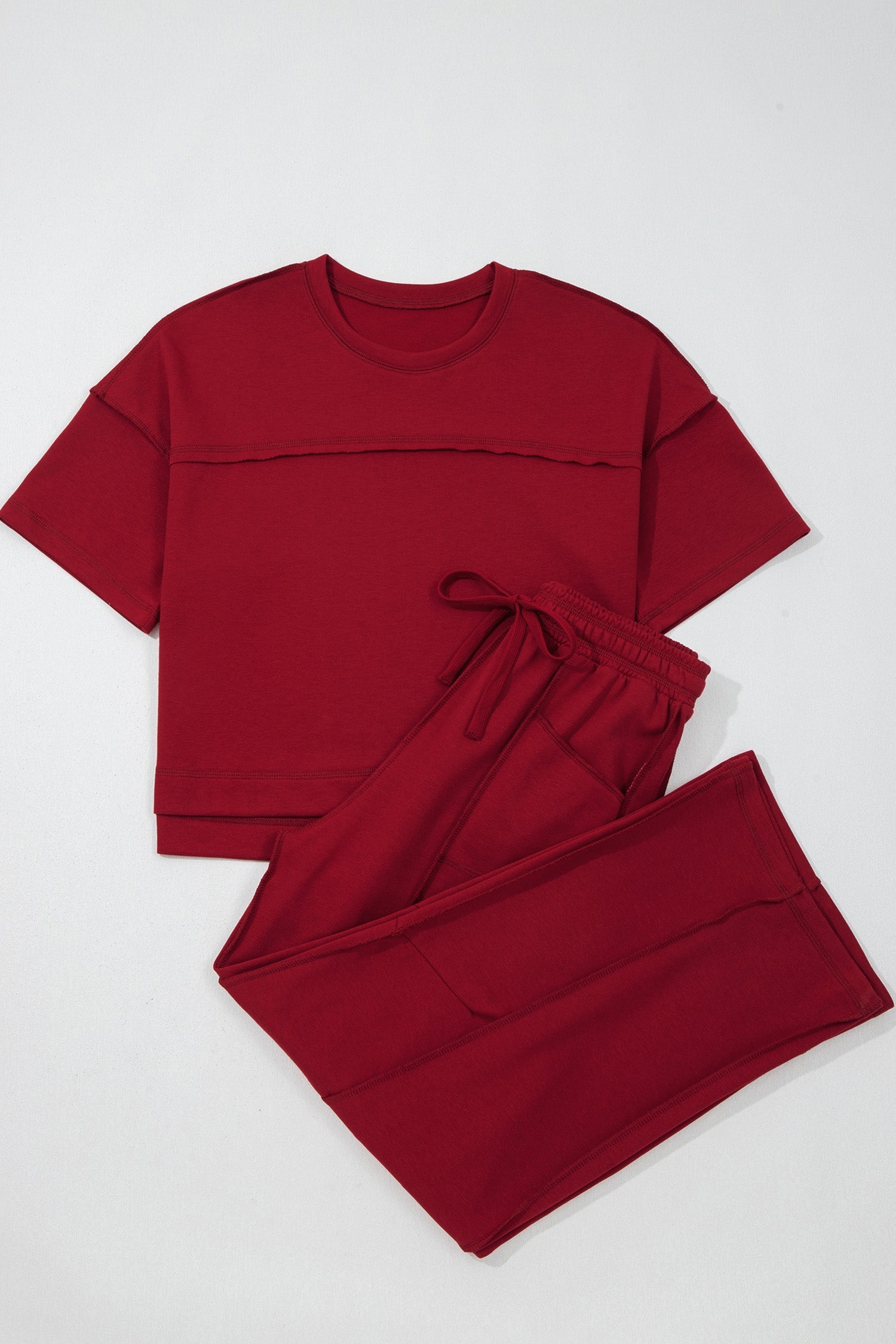 Racing Boxy Red Drop-Shoulder Tee and Barrel Pants Set