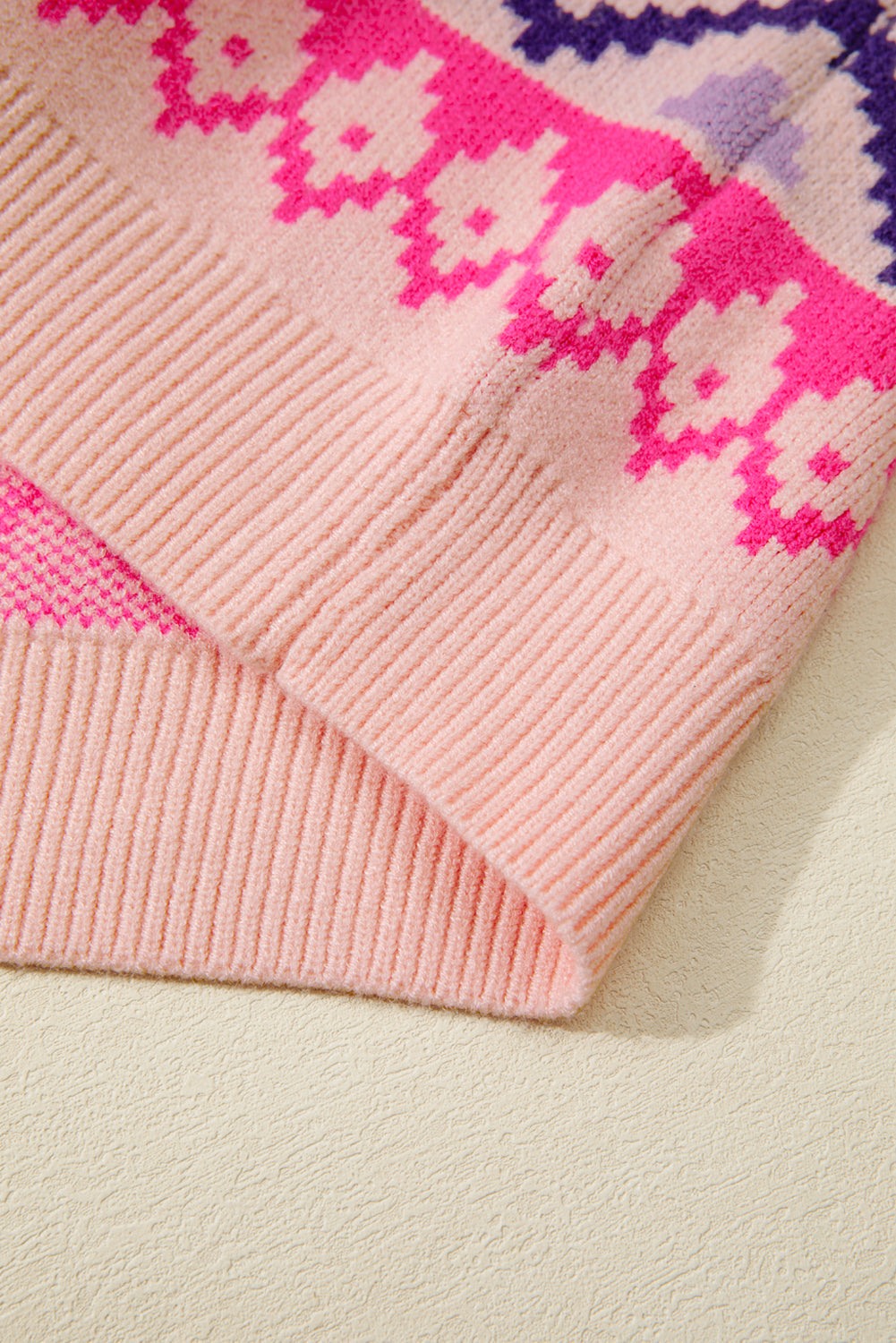 Ethnic Christmas Pattern Knit Feather Cuffed Knit Top