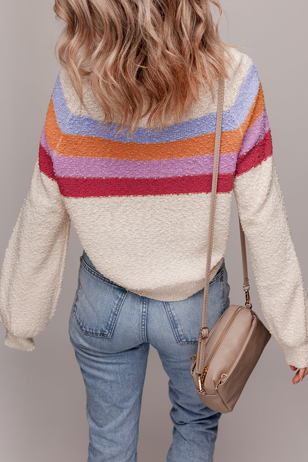 Jet Colorblock Stream Striped Loose Sleeve Polished Knit Top