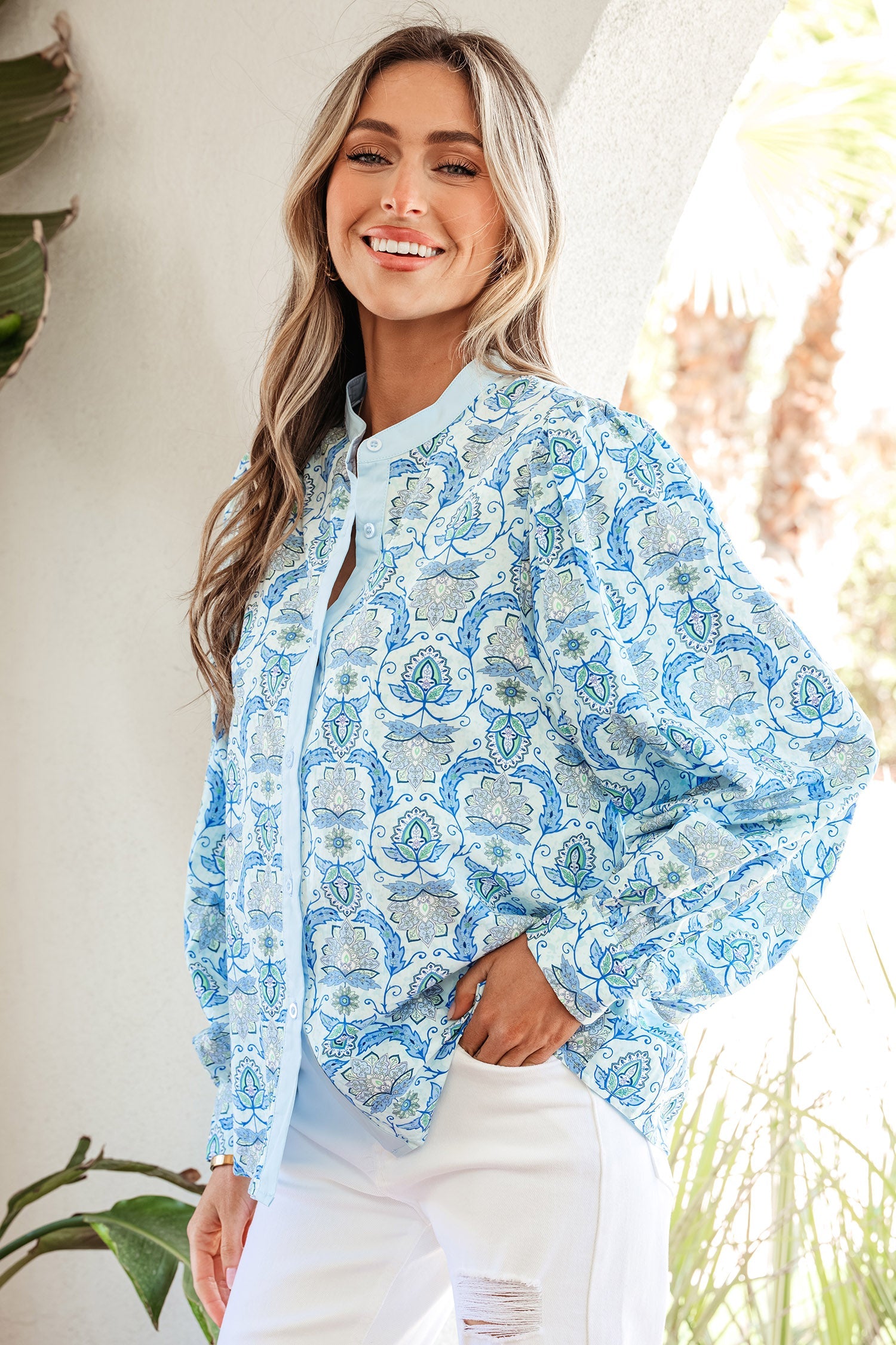 Paisley Print Puff Sleeve Loose Shirt