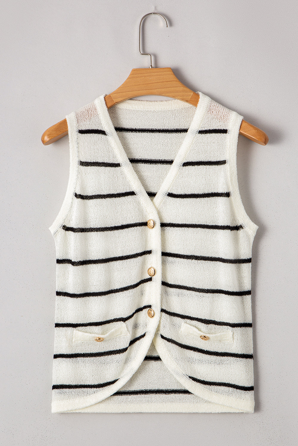 White Black Stripe Slim Fit Sweater Vest