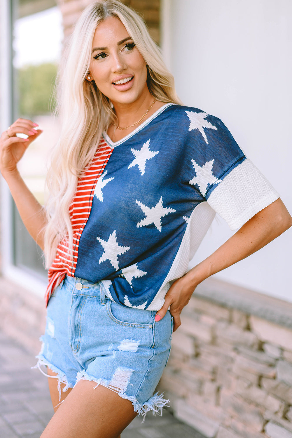 Women's Short Sleeves Stripes Knitted Top