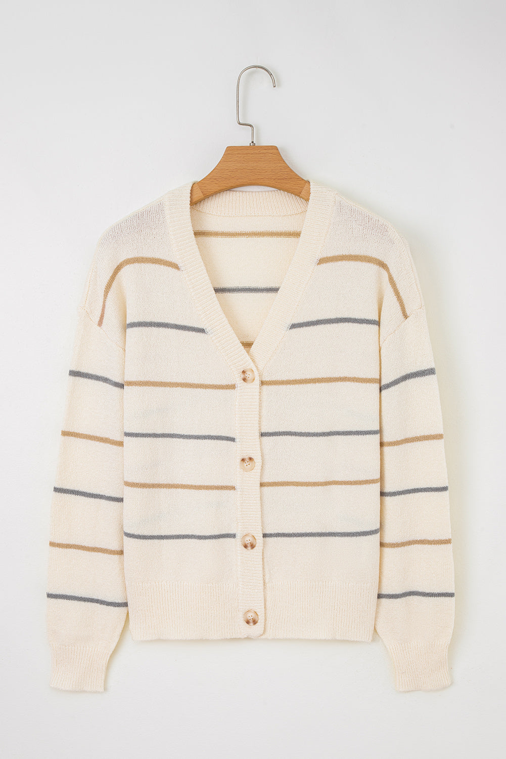 Striped Cardigan Button-Front V-Neck Knit Top in Multicolour