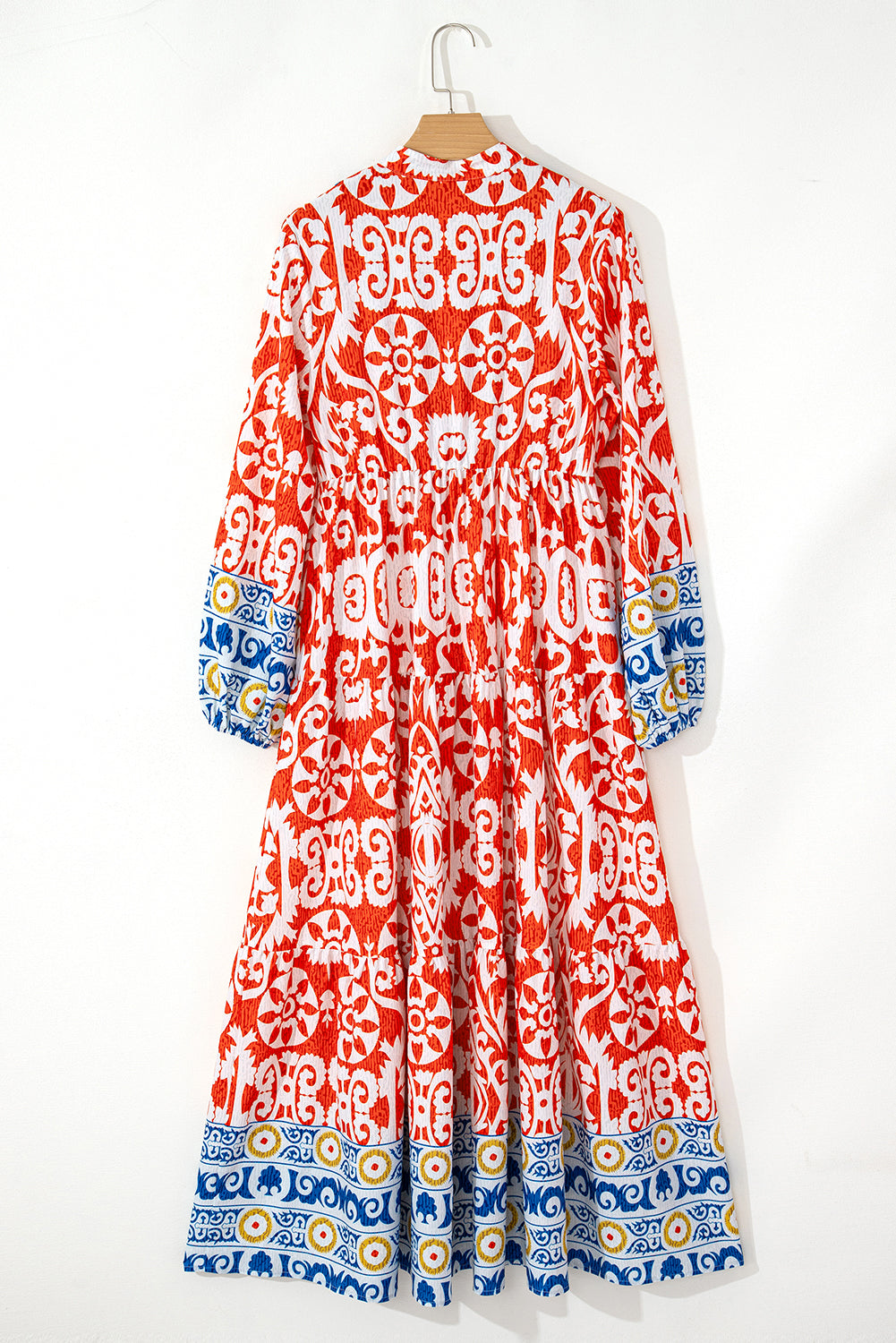 Boho Geometric Printed Long Sleeve Maxi Dress
