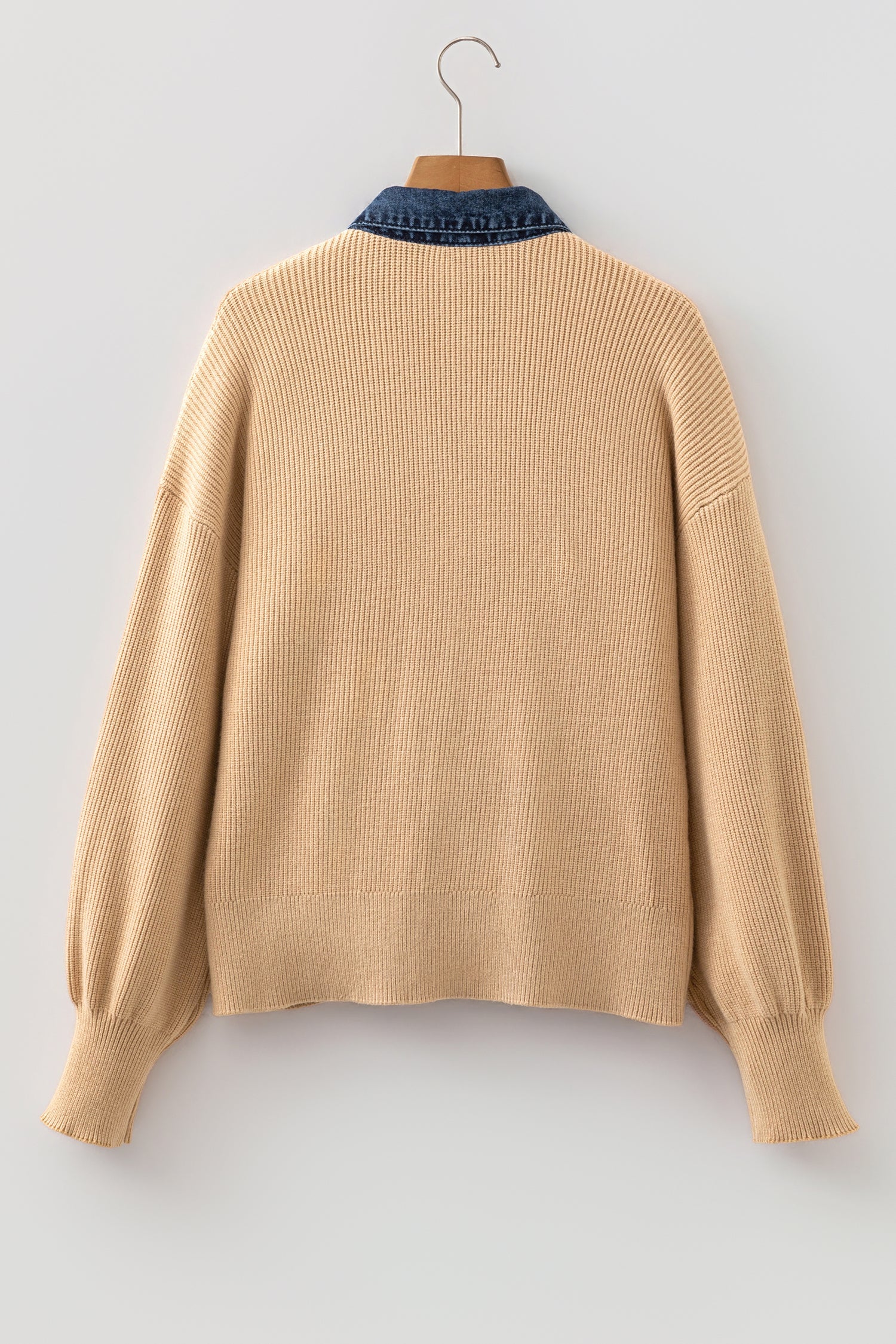 Shirt Placket Paneling Collar Long-Sleeved Cardigan in Parchment