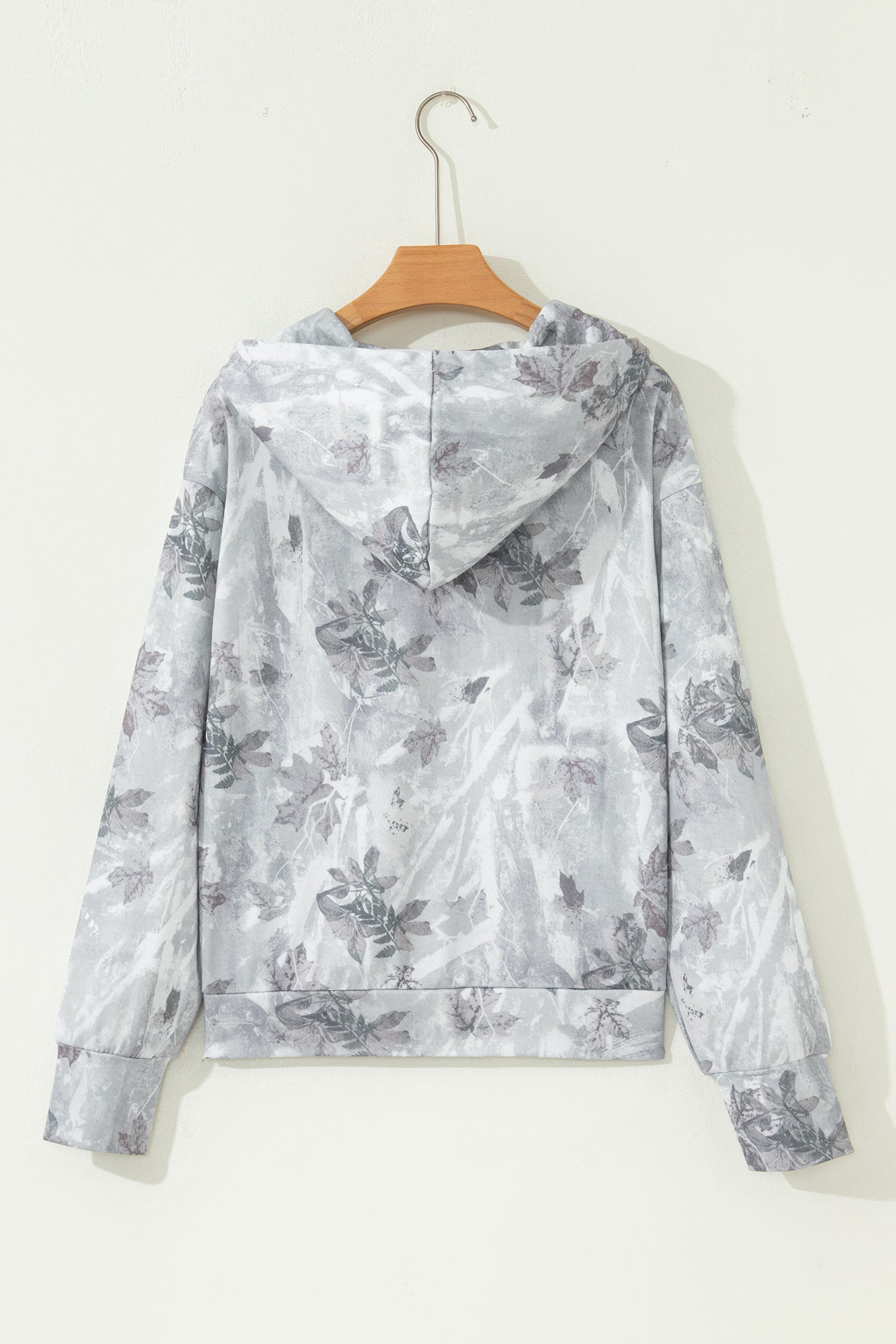 Print Camo Leaf Kangaroo Pocket Quarter Zip Hoodie