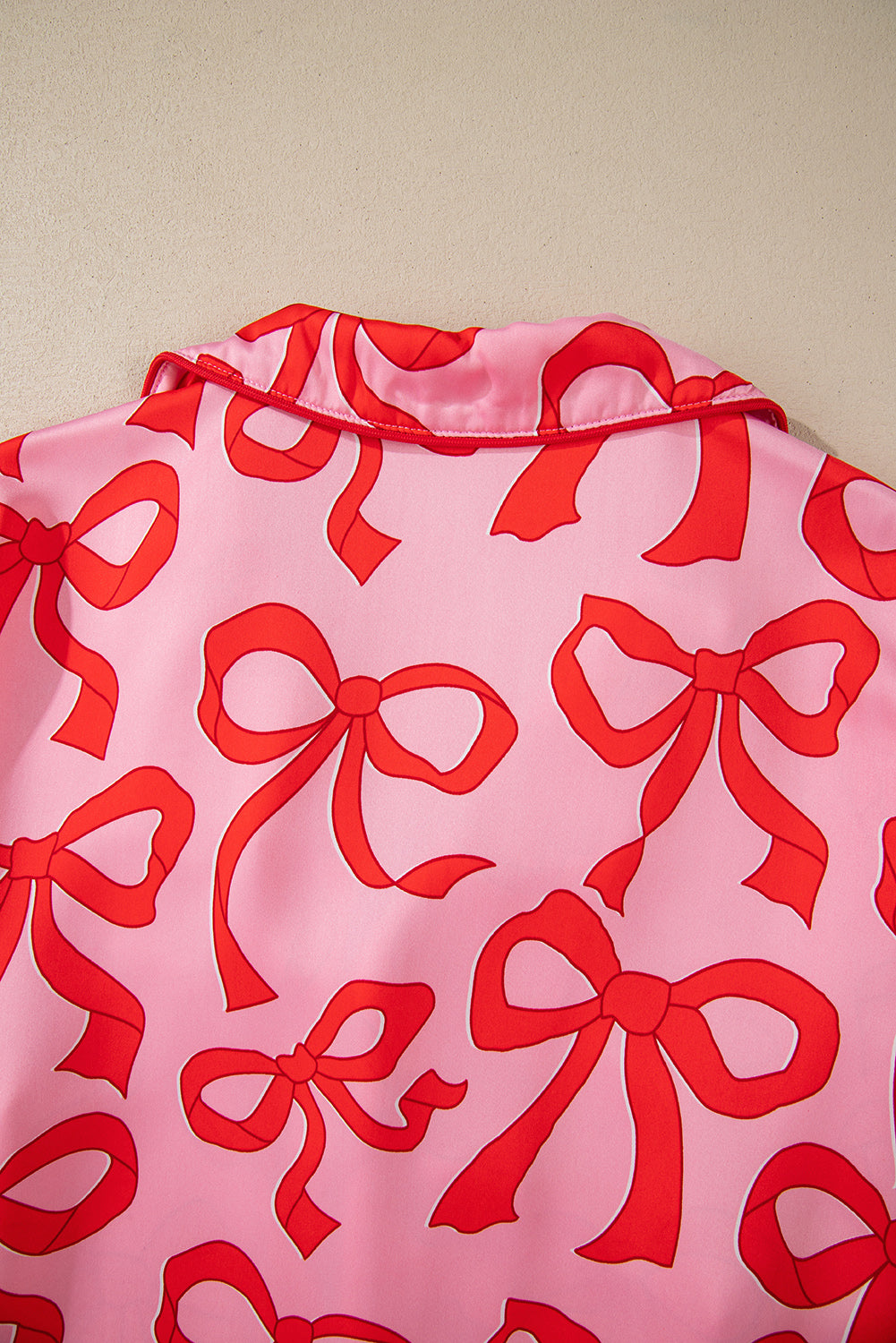 Bow Print 2pcs Print Shirt Style Long-Sleeved Pajama Set