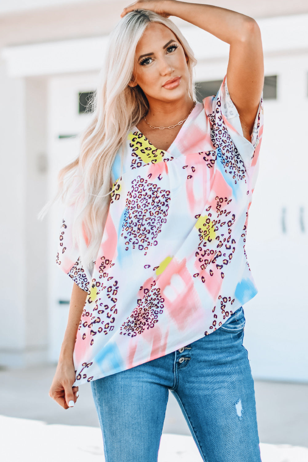 Women's Top with Print Loose Watercolor