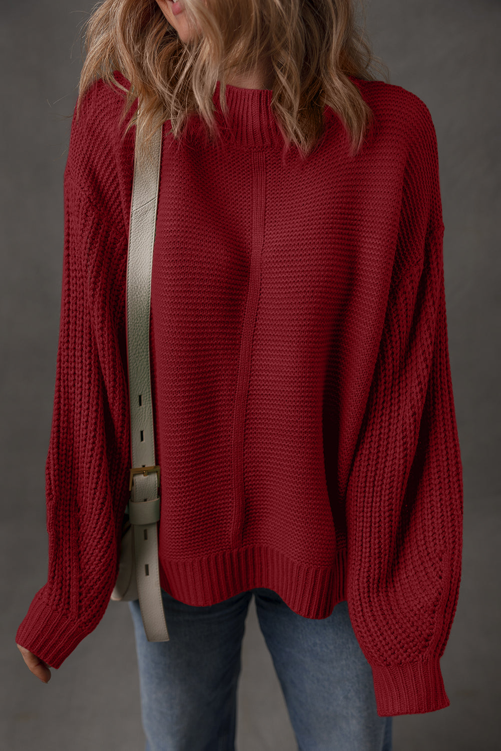 Seam Solid Front Drop-Shoulder Loose Knit Top Style