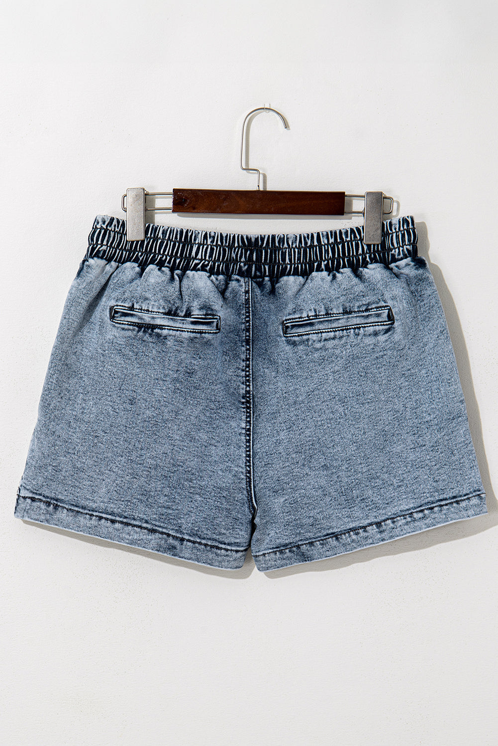 Dusk Elastic Blue Drawcord Waistband Pocket-Detail Denim Shorts