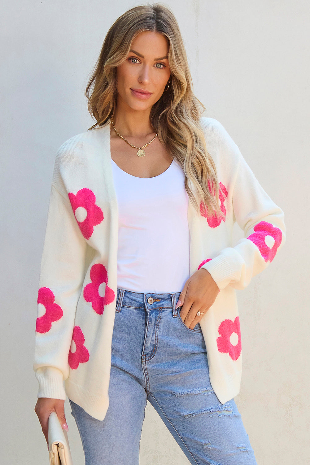 Cardigan ouvert sur le devant à motif floral