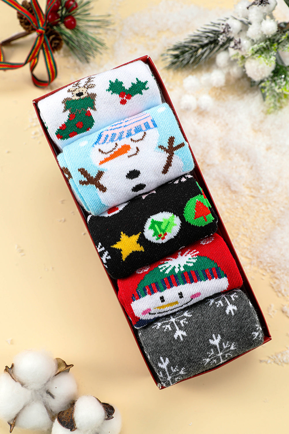 Cartoon Pattern Christmas Pattern 5 Pairs/Set Socks Set with Box