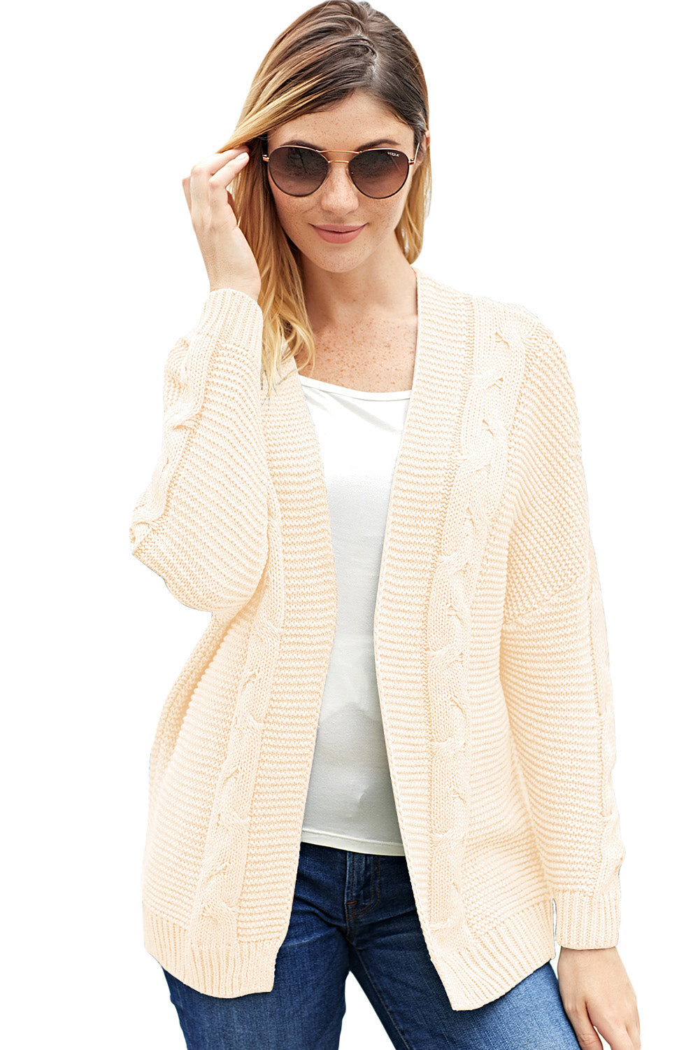 Knit Cardigan for Women Chunky Wide Long-Sleeve Fashion White